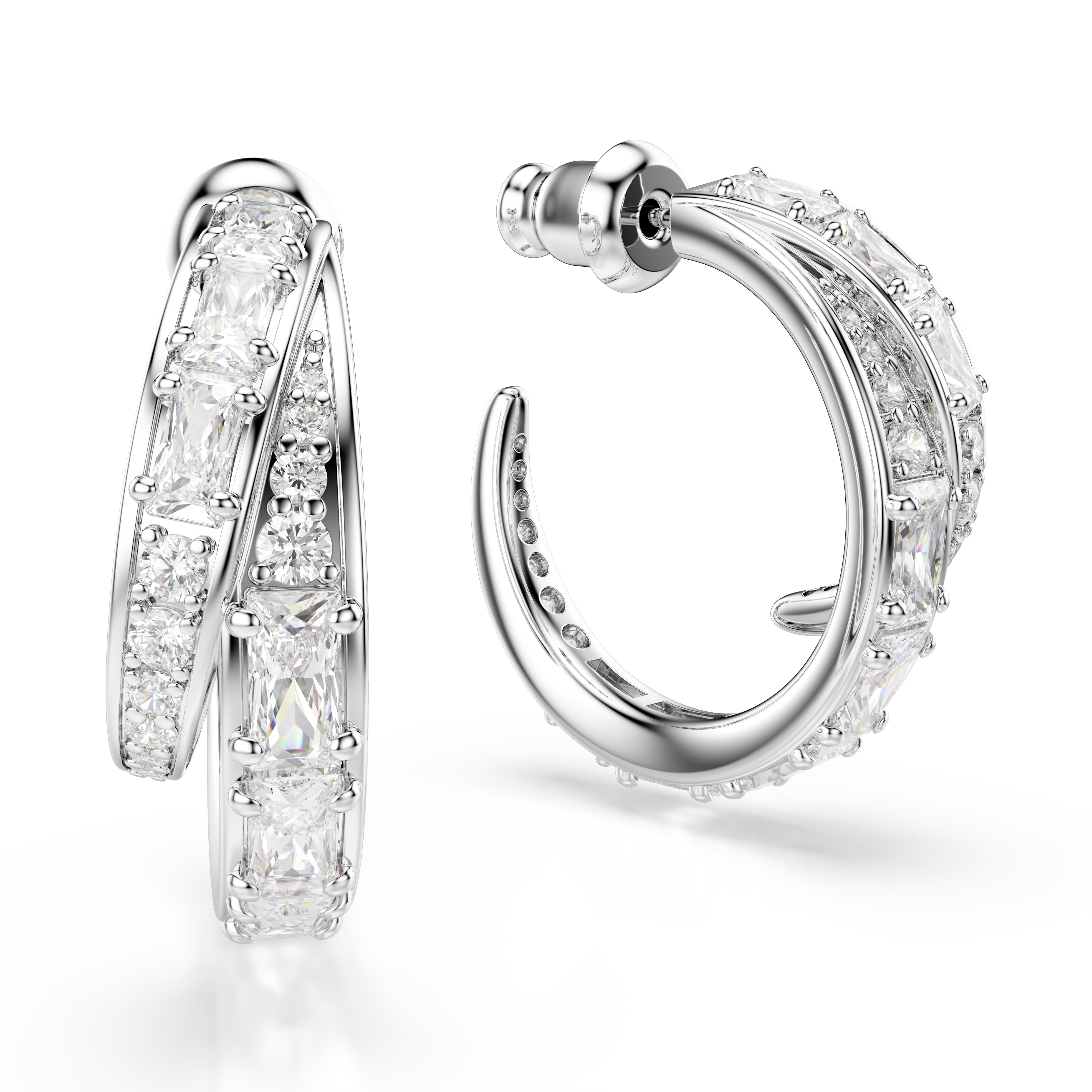 Swarovski Vienna Hoop Earrings – Mixed cuts, White, Rhodium plated