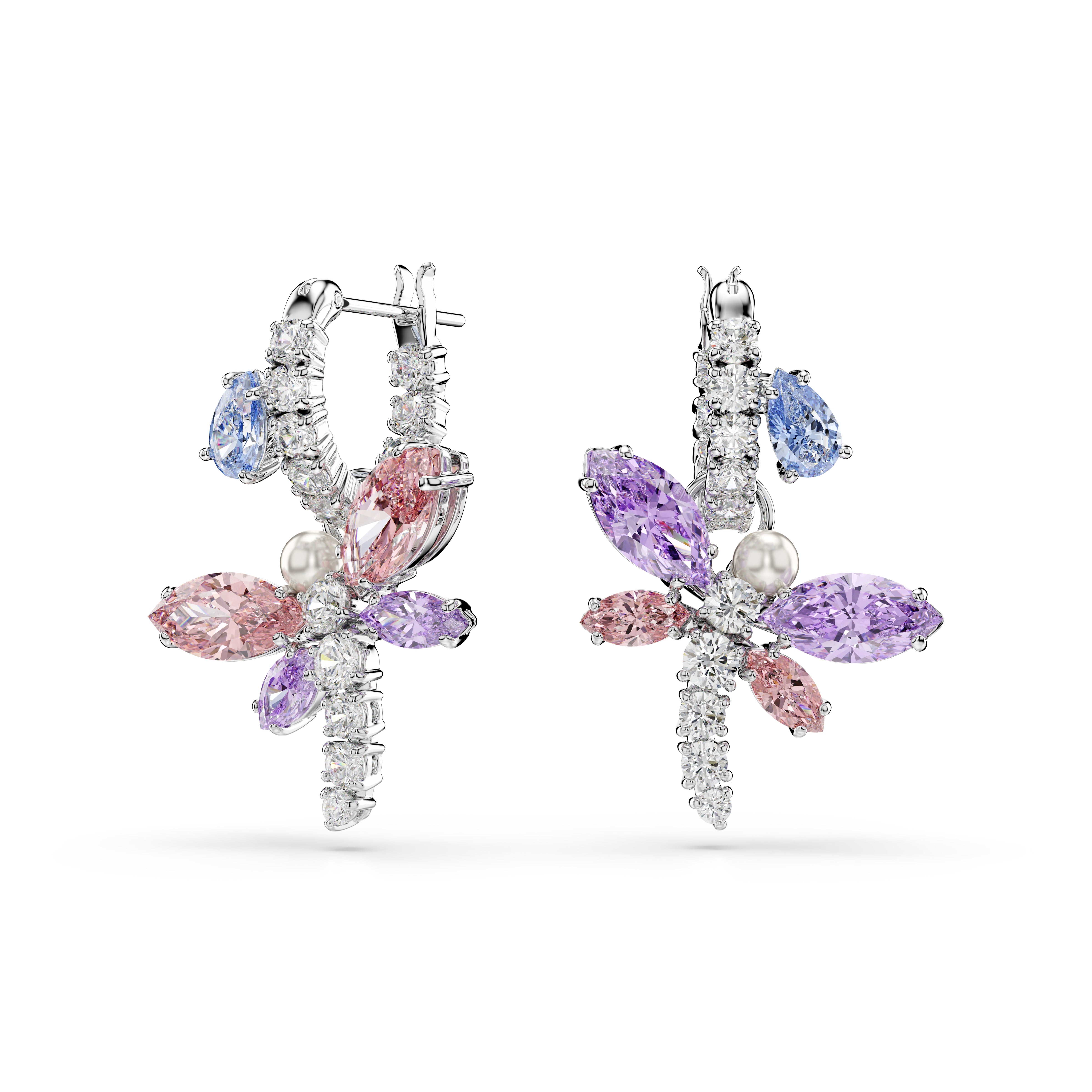 Swarovski Ariana Grande x Swarovski drop earrings – Mixed cuts, Dragonfly, Multicolored, Rhodium plated