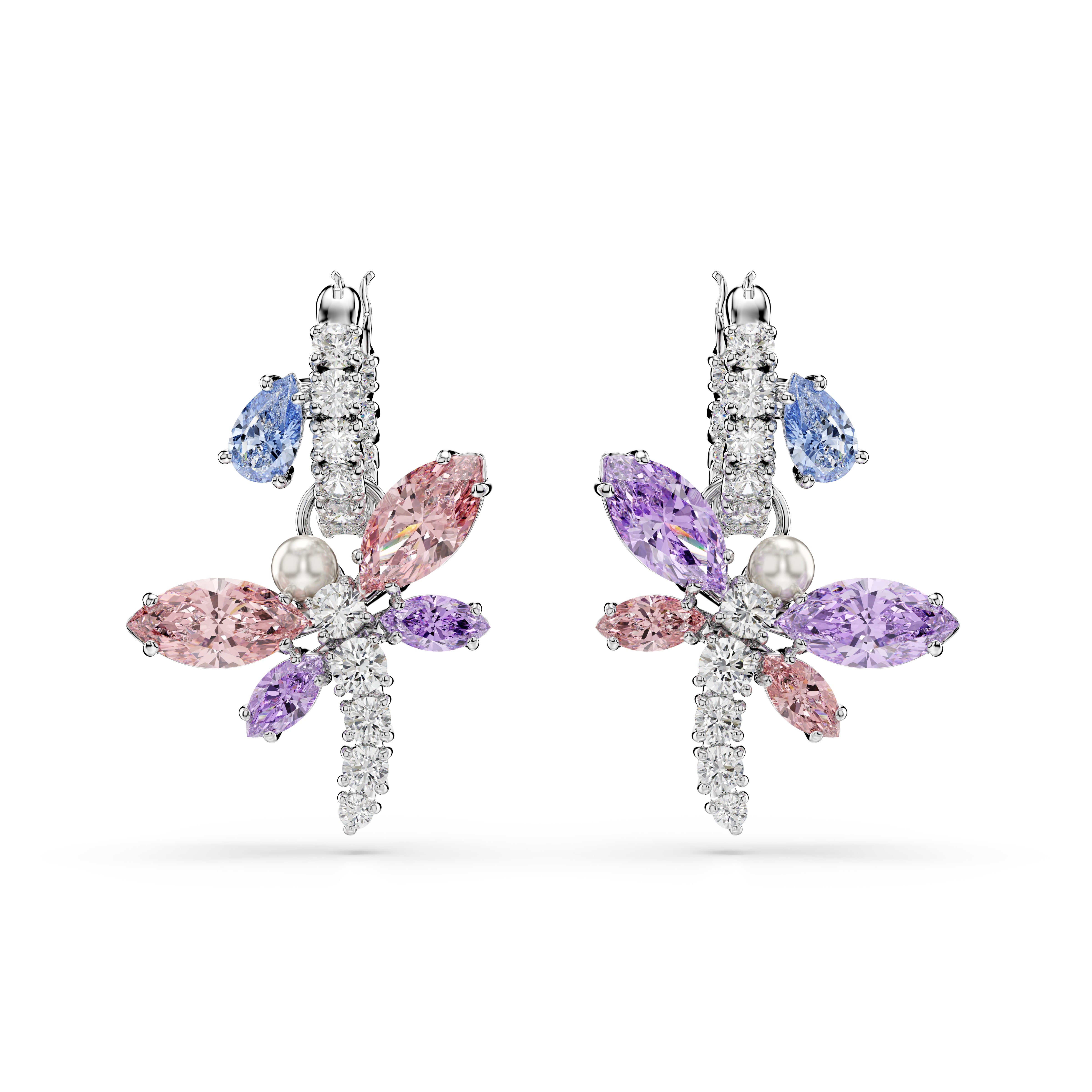 Swarovski Ariana Grande x Swarovski Drop Earrings – Mixed cuts, Dragonfly, Multicolored, Rhodium plated
