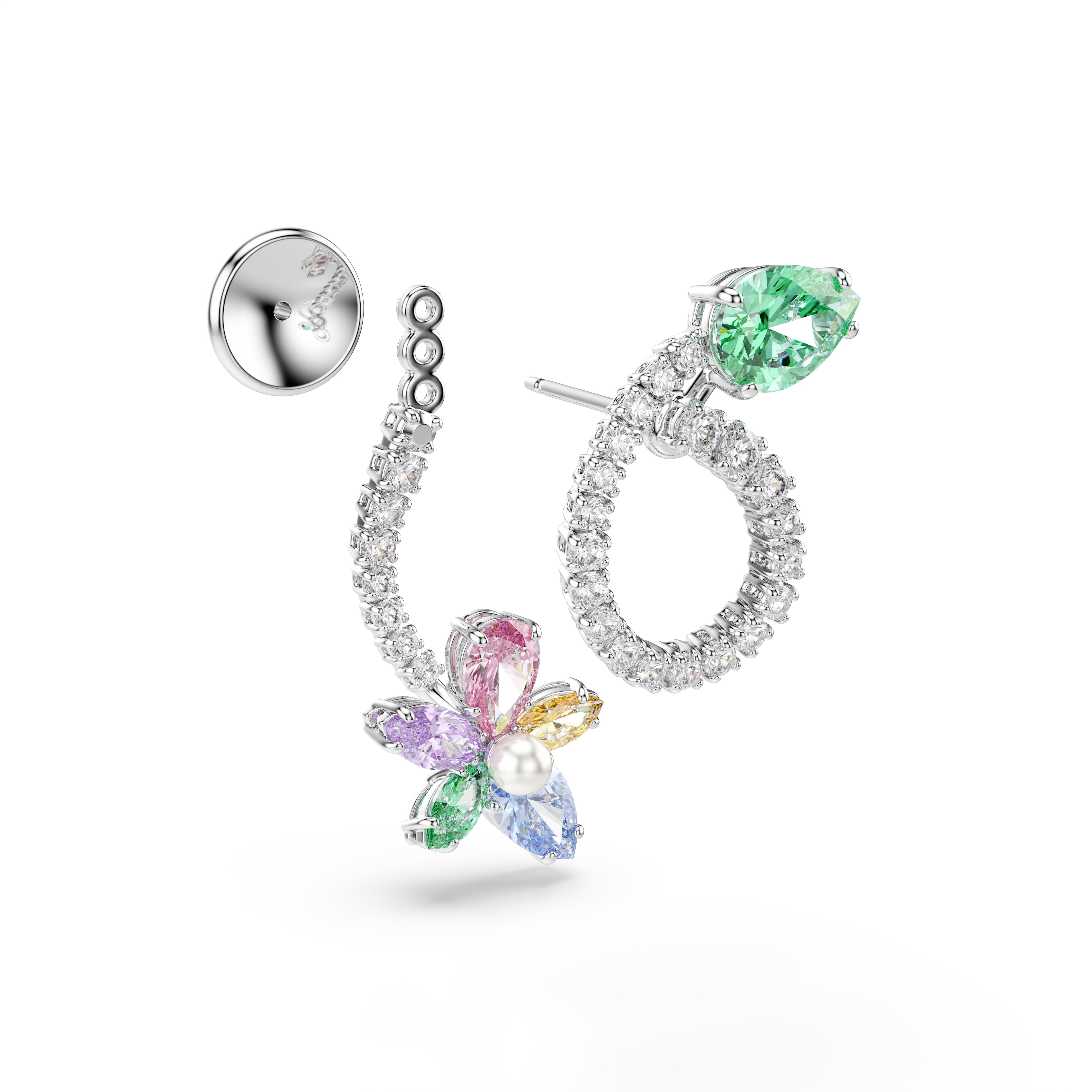 Swarovski Ariana Grande x Swarovski Drop Earrings With Ear Jacket – Mixed cuts, Dragonfly, Flower, Multicolored, Rhodium plated