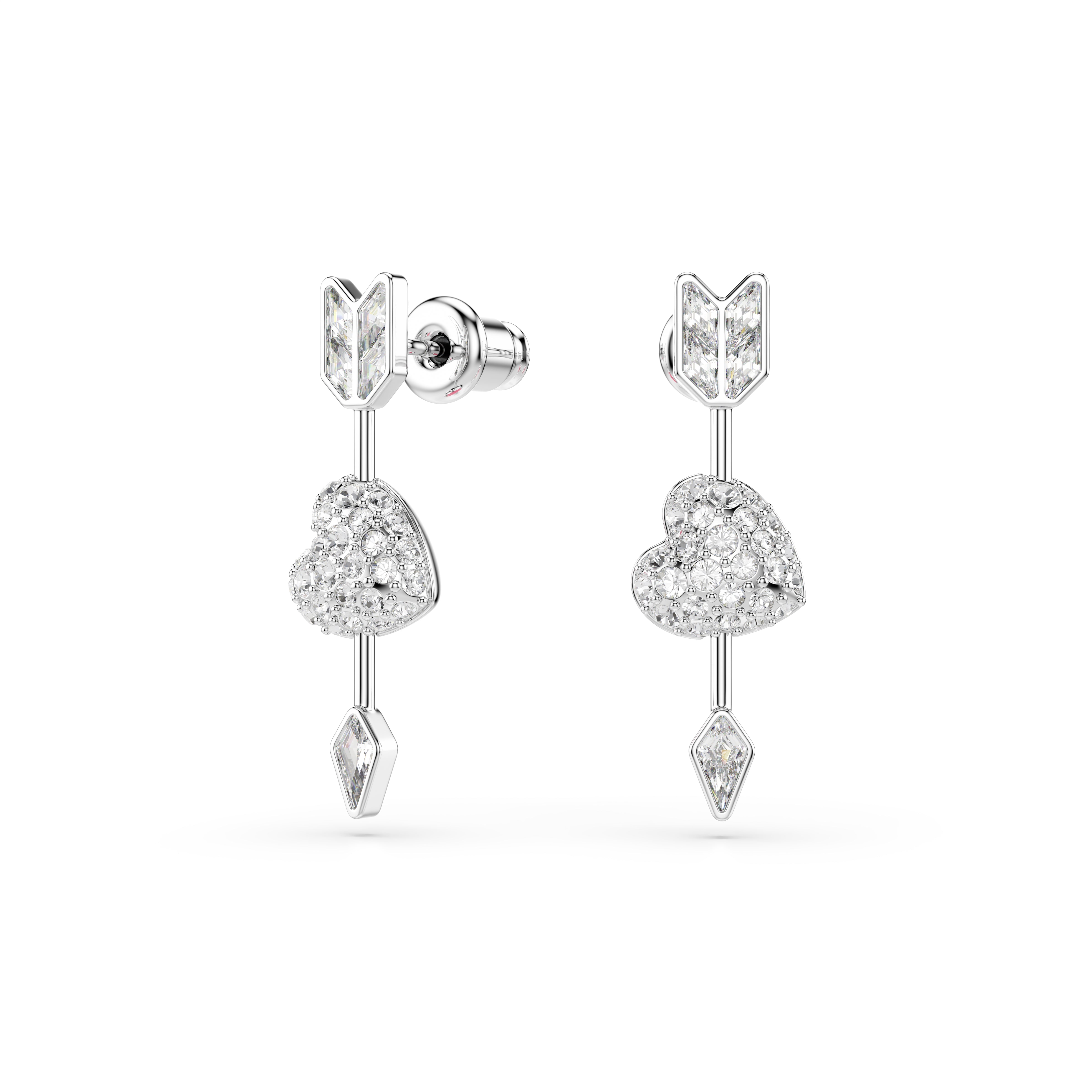 Swarovski Idyllia Drop Earrings – Mixed cuts, Heart with arrow, White, Rhodium plated
