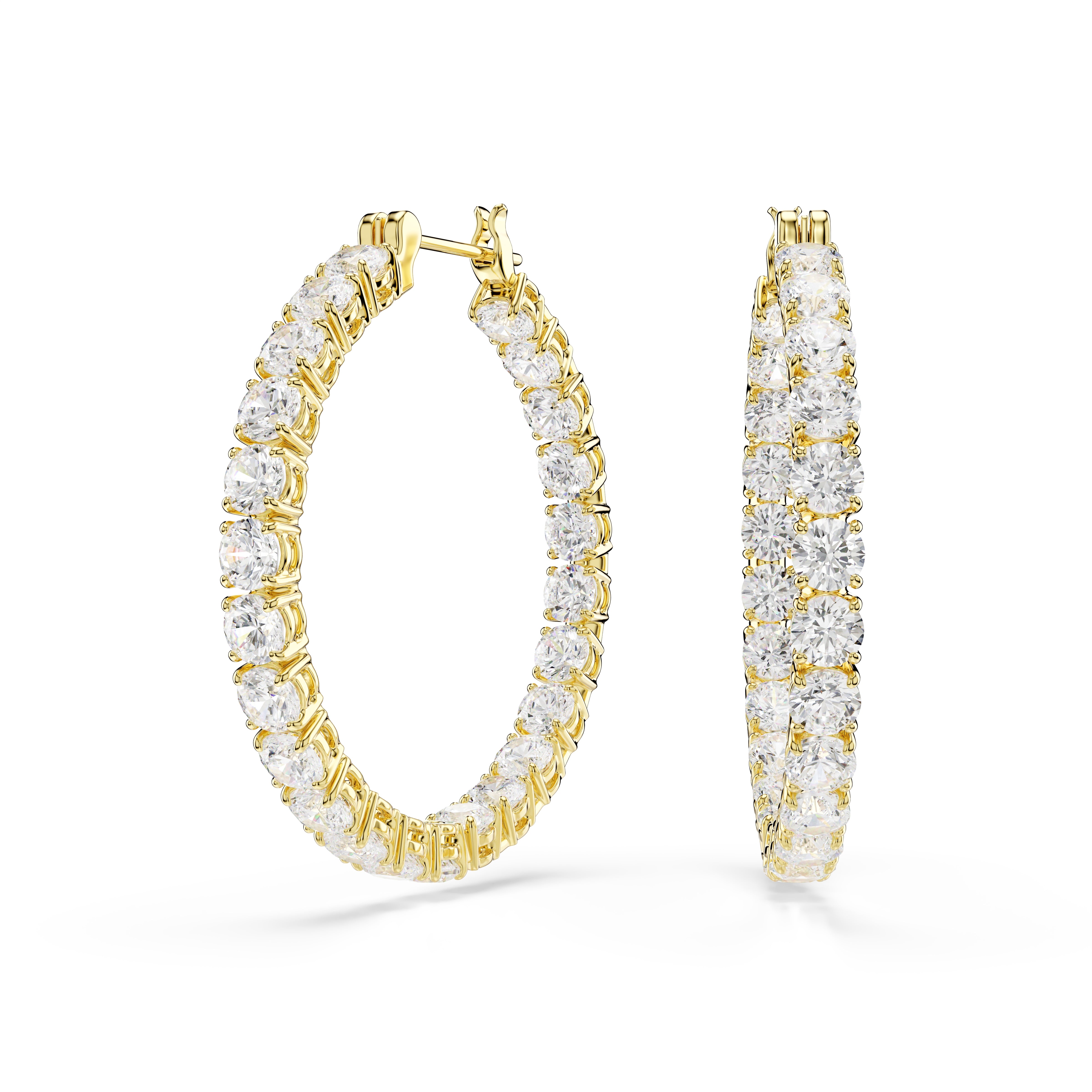 Swarovski Matrix hoop earrings – Round cut, White, Gold-tone plated