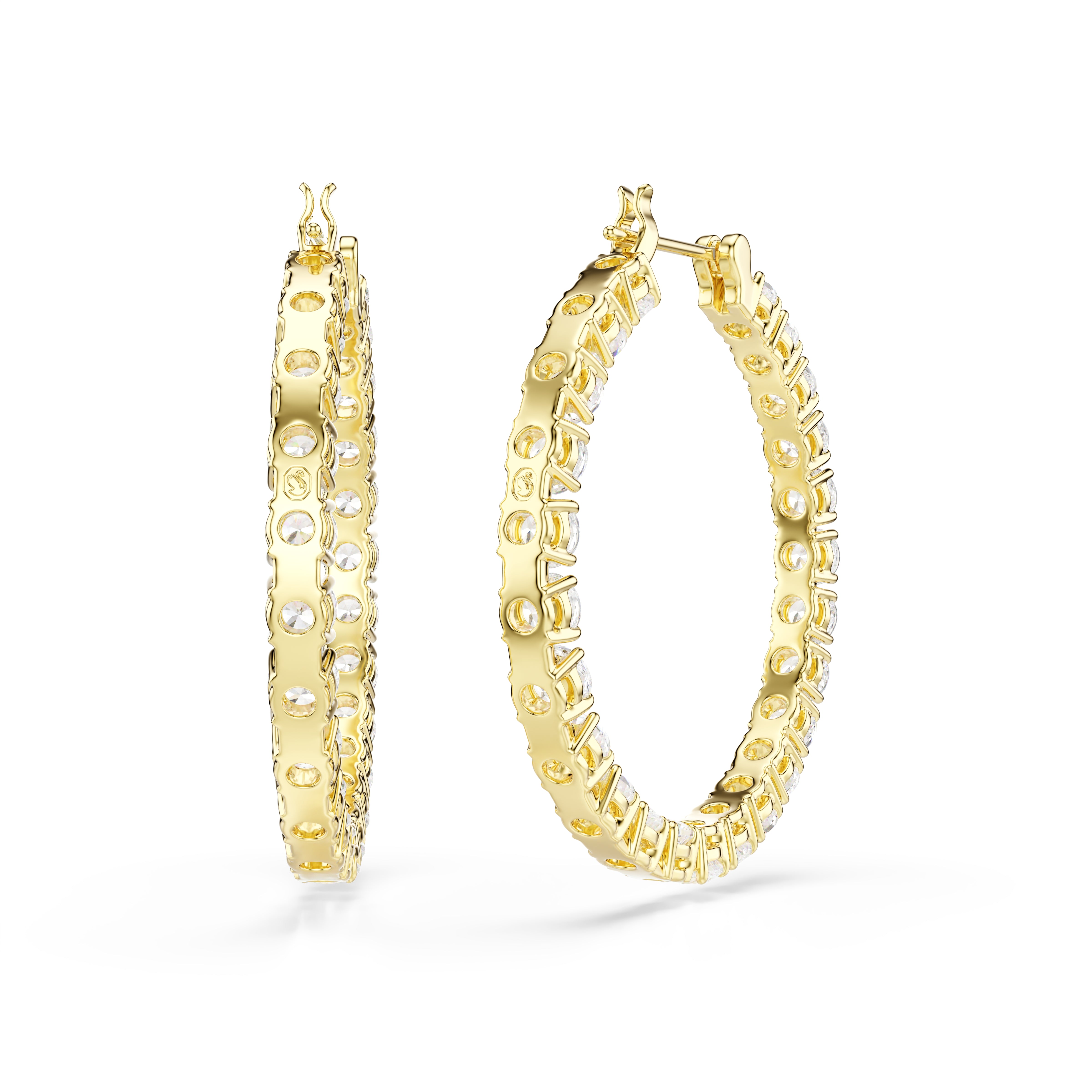 Swarovski Matrix Hoop Earrings – Round cut, White, Gold-tone plated