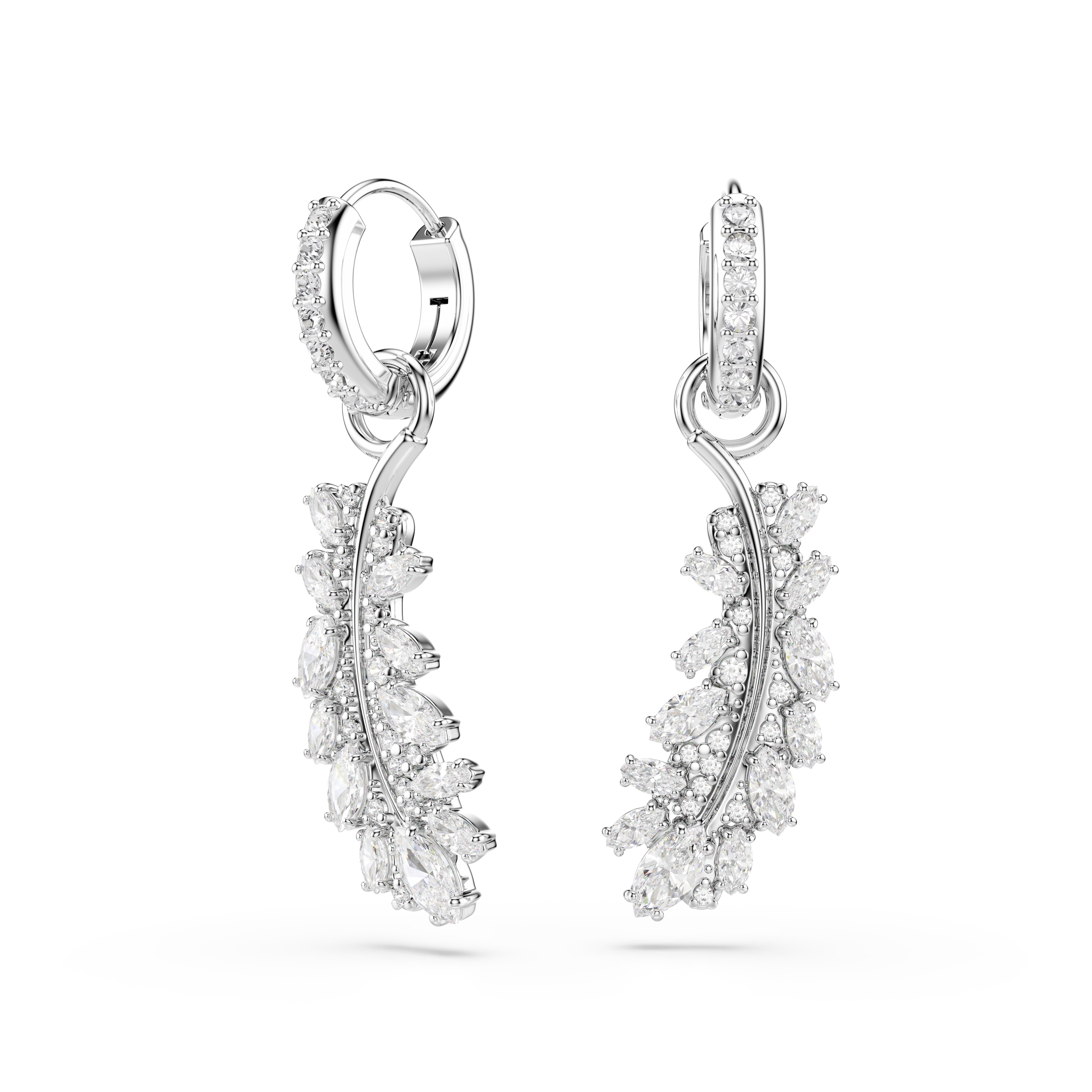 Swarovski Vienna Earrings – Mixed cuts, Feather, White, Rhodium plated