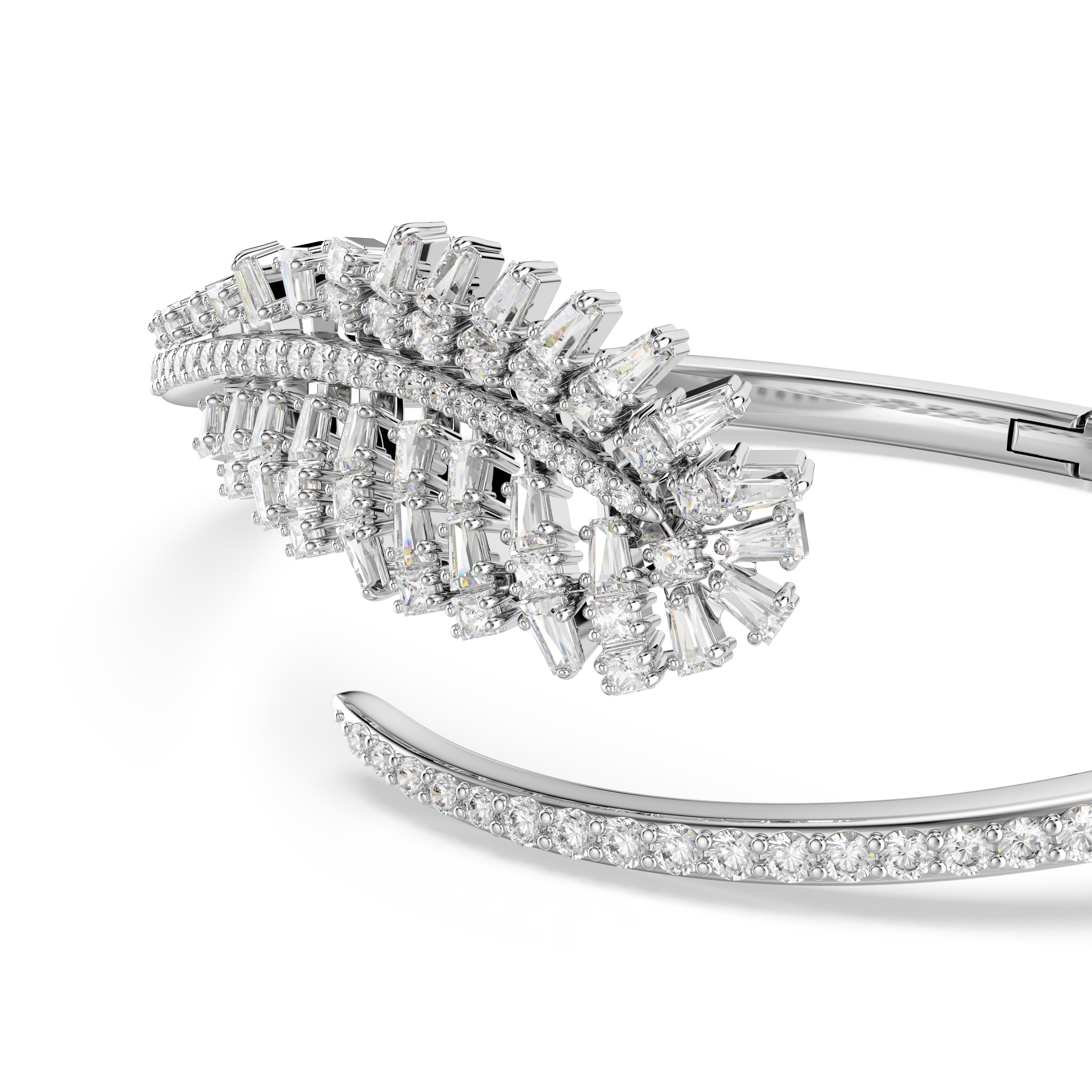 Swarovski Vienna Bangle – Mixed cuts, Feather, White, Rhodium plated