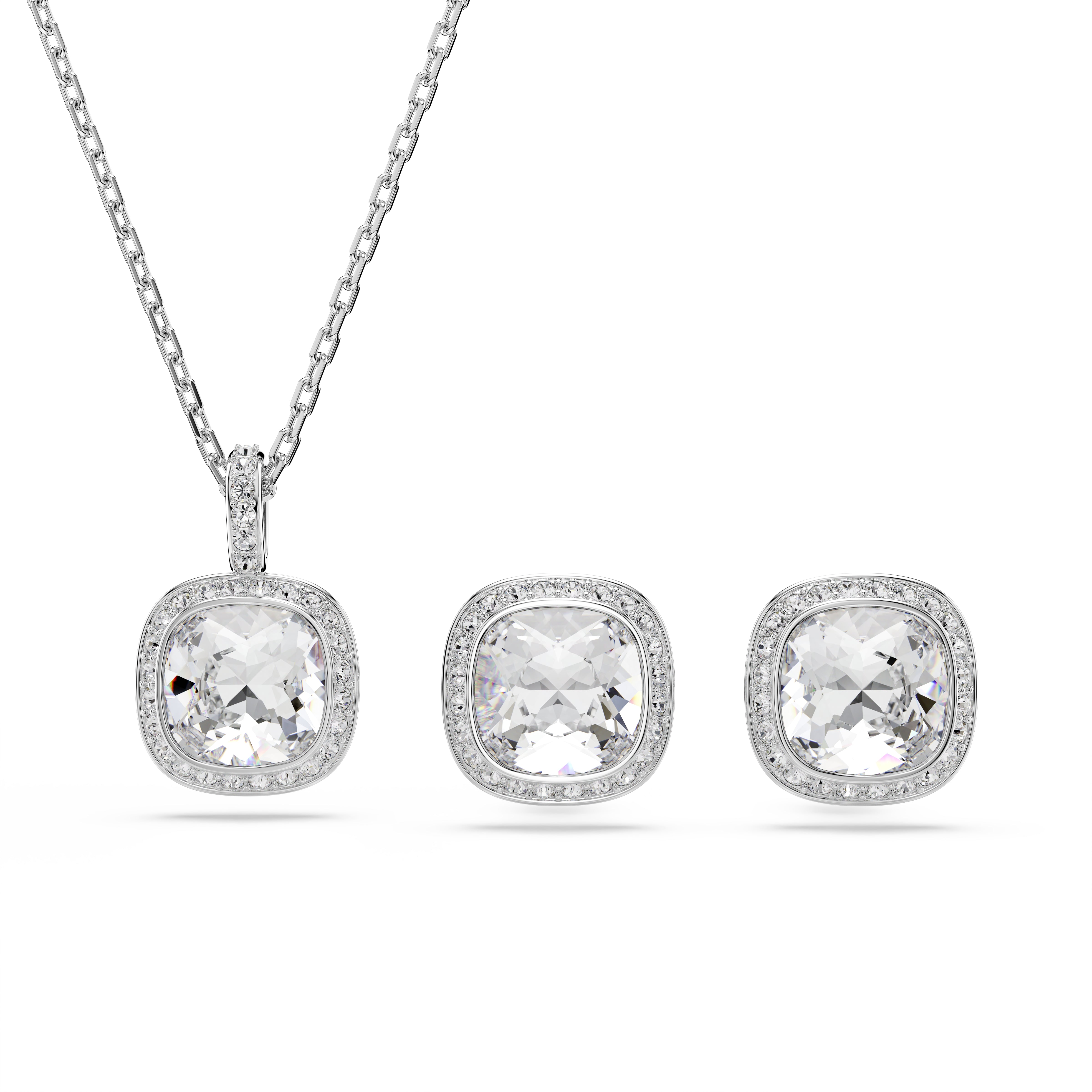 Swarovski Una Angelic Set – Cushion cut, White, Rhodium plated