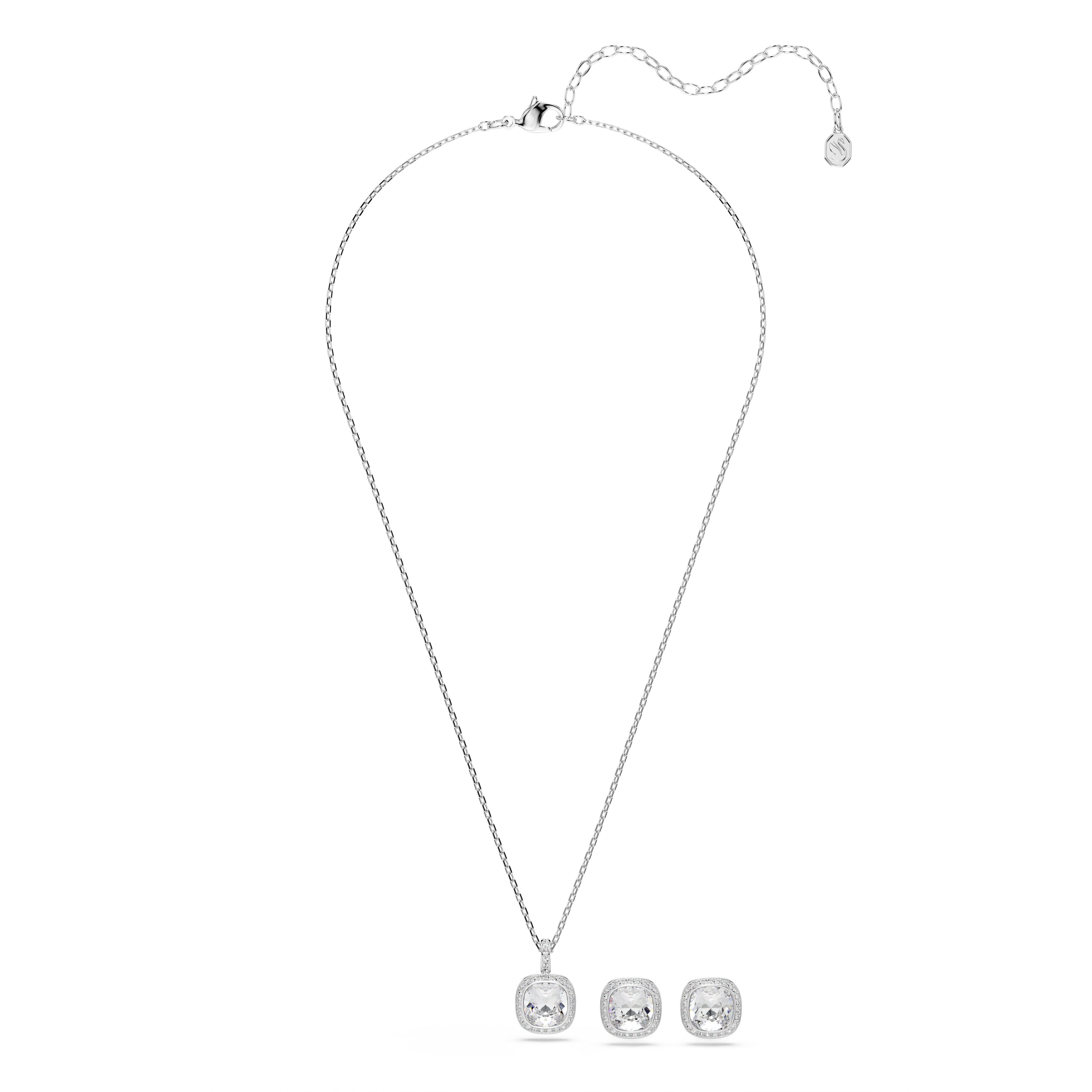 Swarovski Una Angelic Set – Cushion cut, White, Rhodium plated