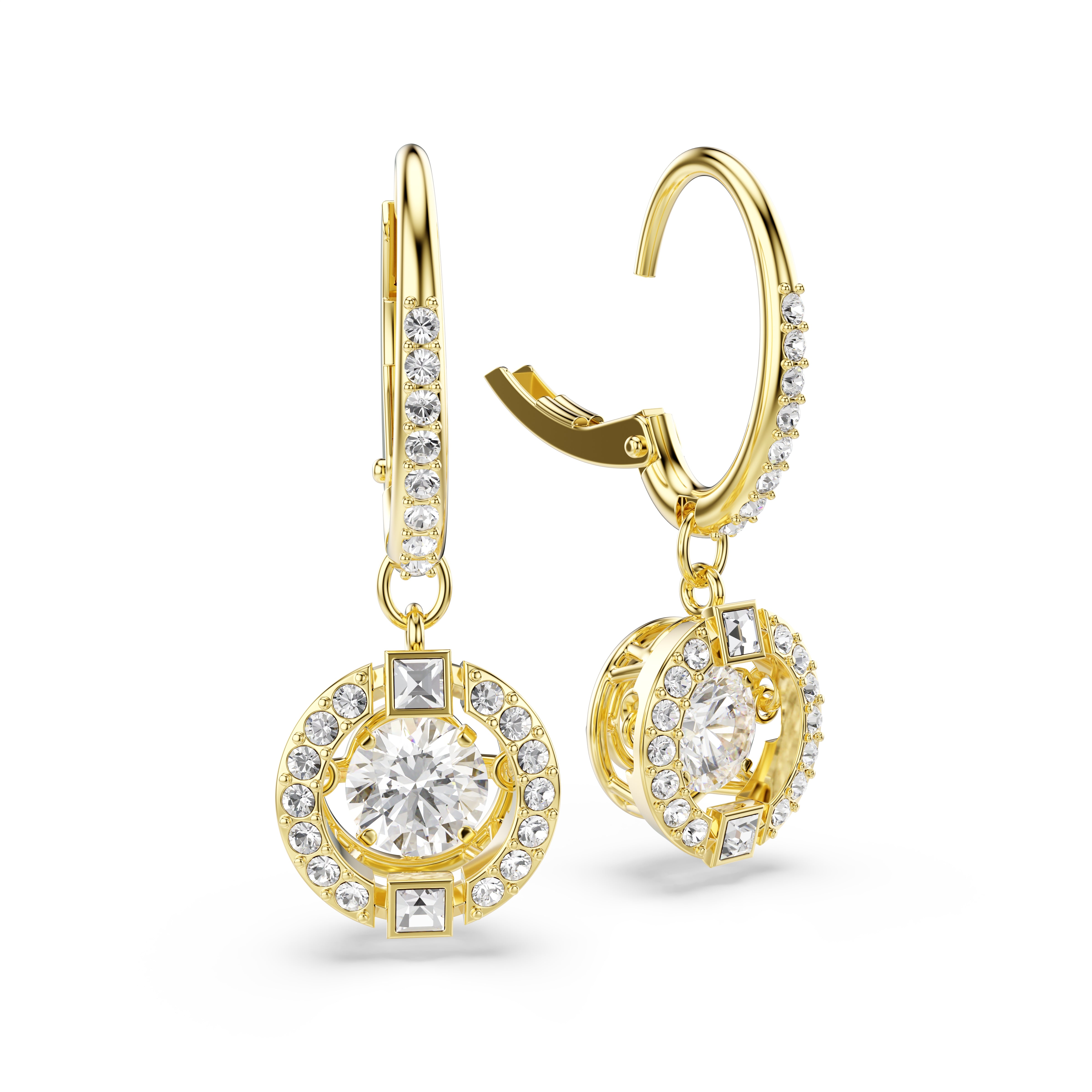 Swarovski Una Angelic Drop Earrings – Round cut, White, 18K gold finish