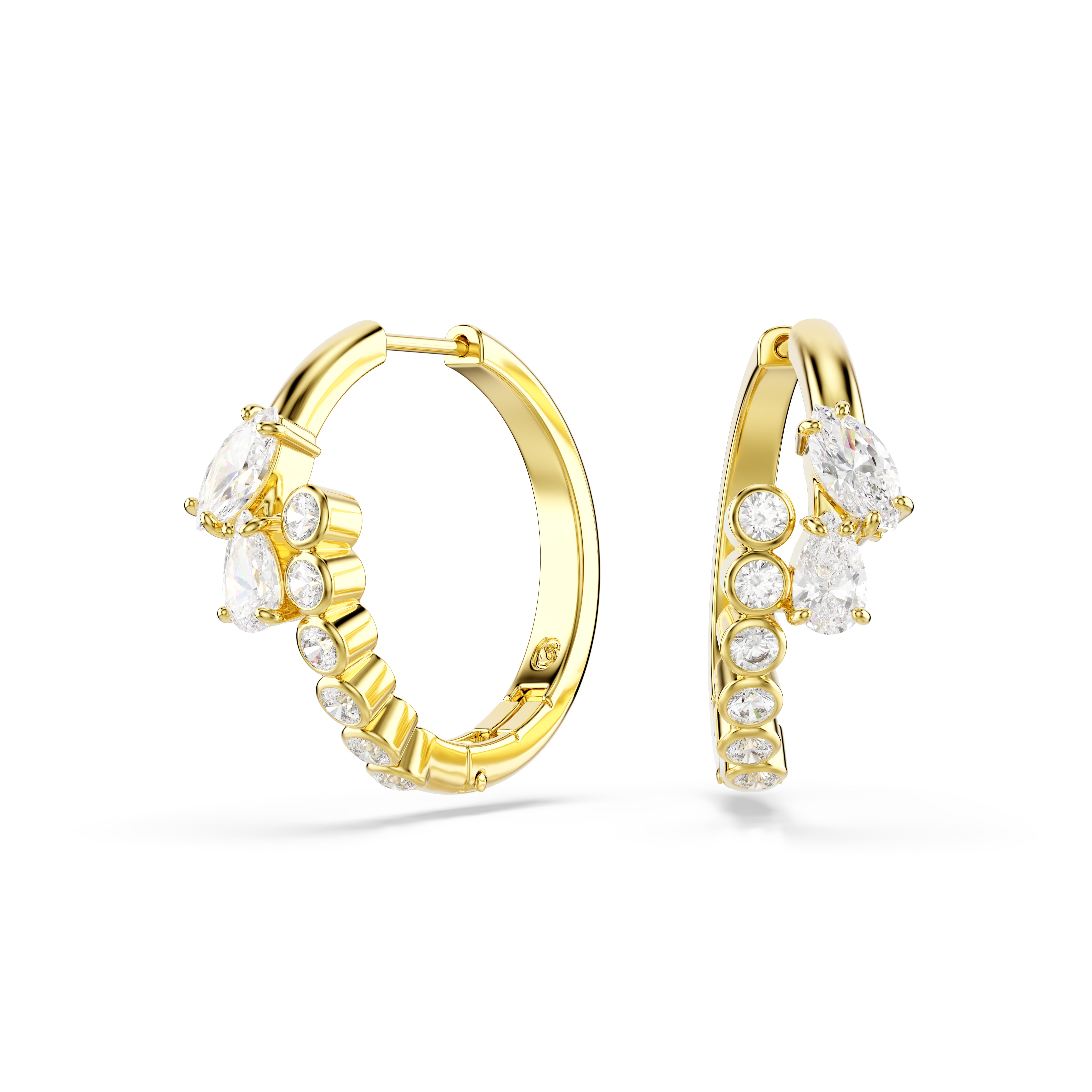 Swarovski Mesmera Hoop Earrings – Mixed cuts, White, 18K gold finish