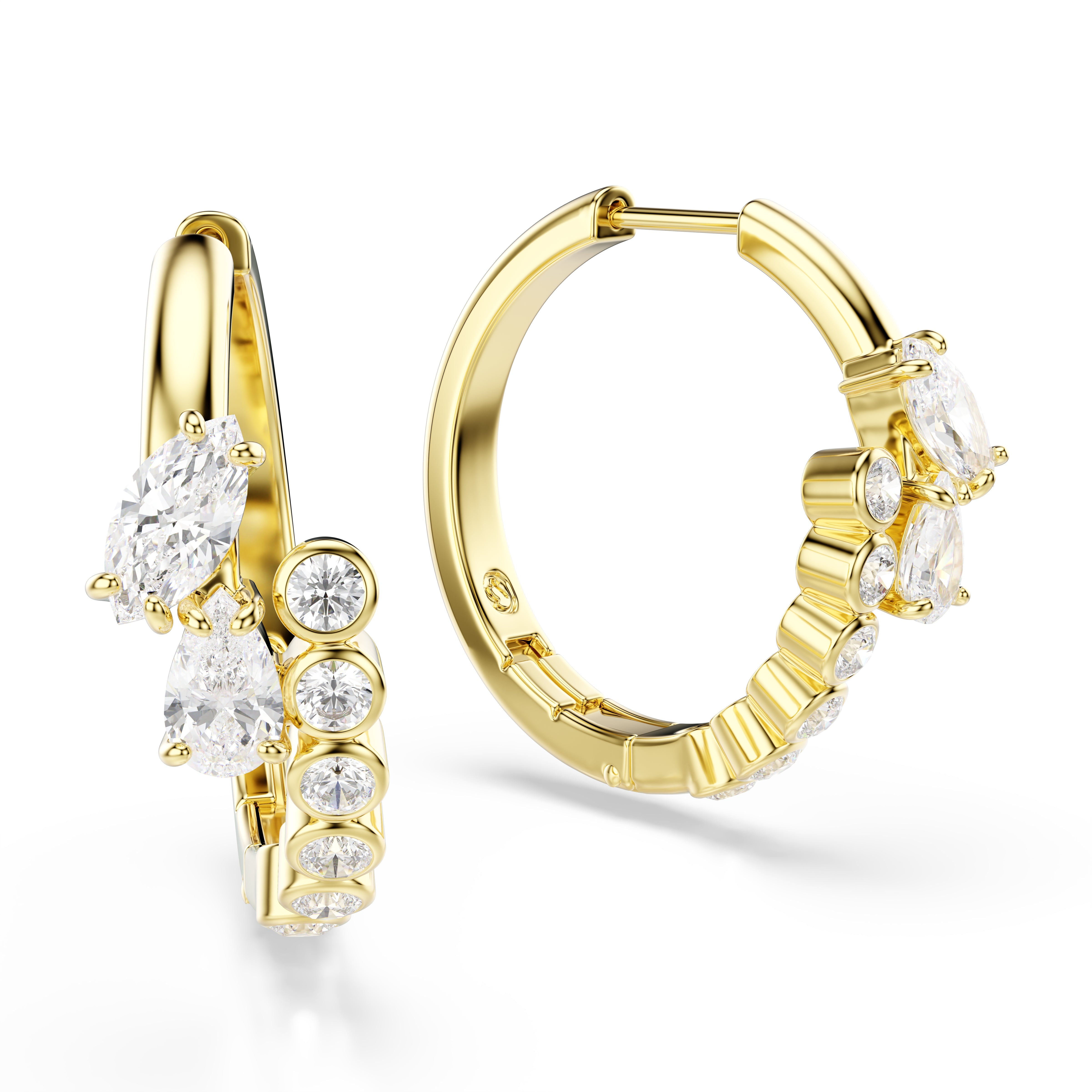 Swarovski Mesmera Hoop Earrings – Mixed cuts, White, 18K gold finish