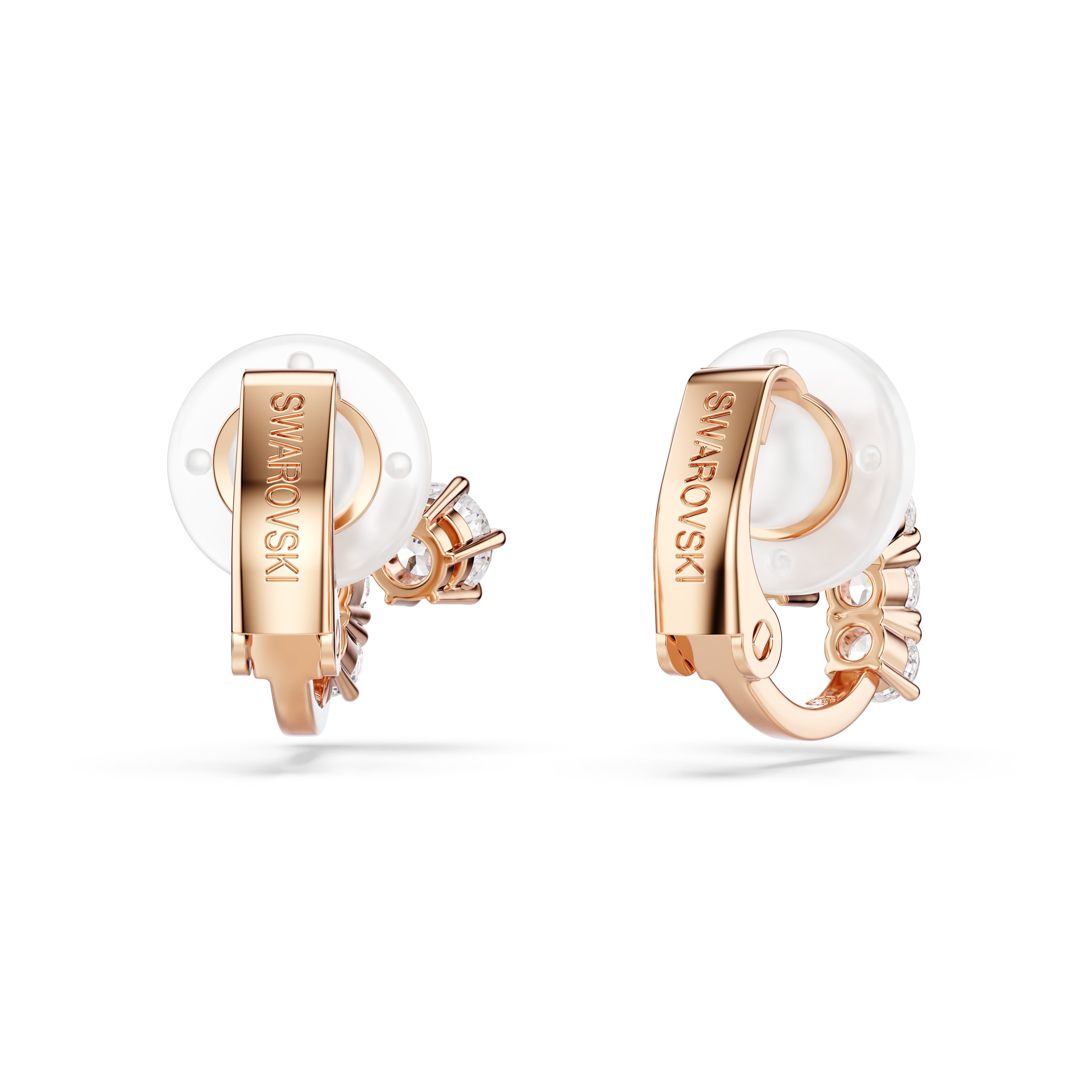 Swarovski Matrix Clip Earrings – Round cut, White, 18K rose gold finish