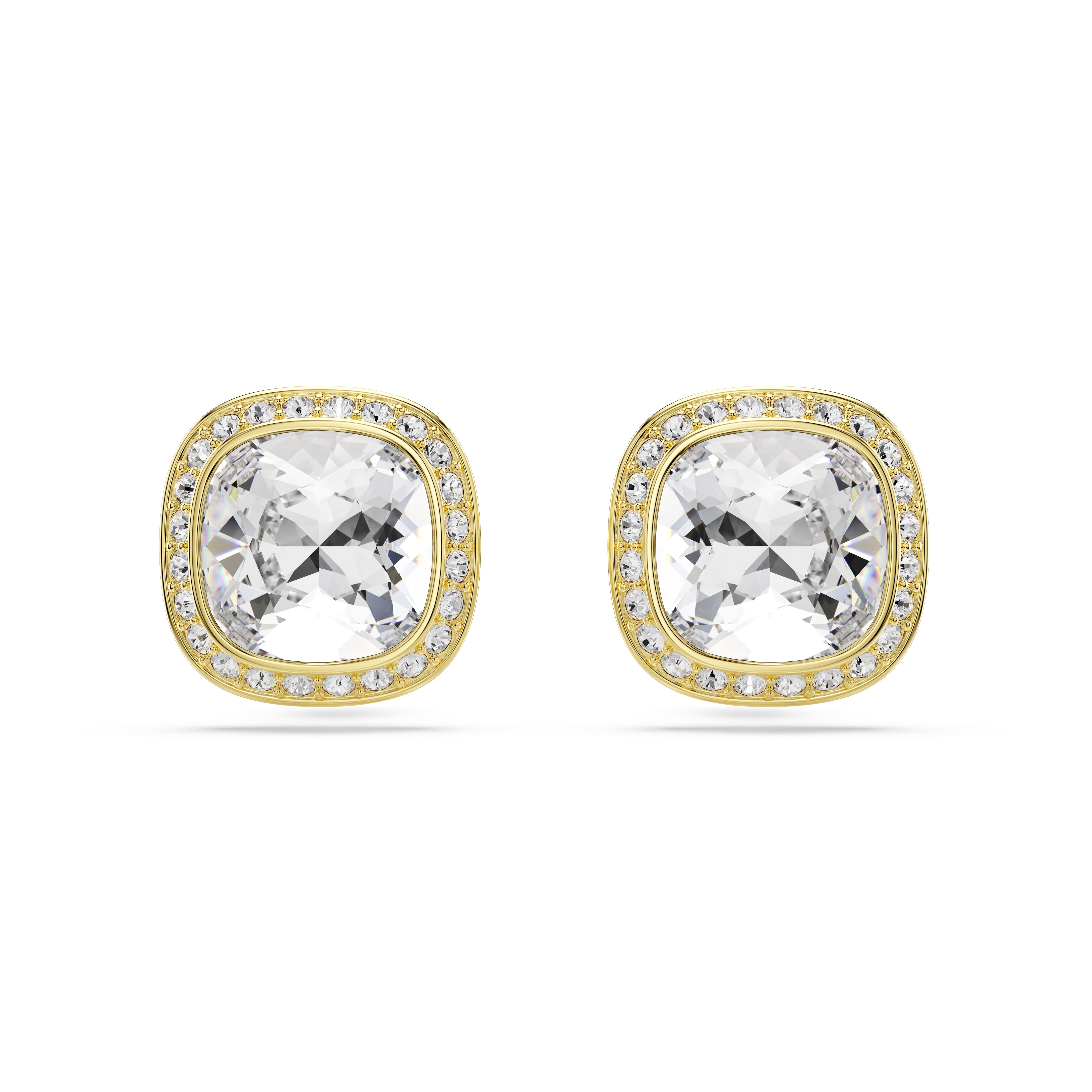 Swarovski Una Angelic Stud Earrings – Cushion cut, White, 18K gold finish