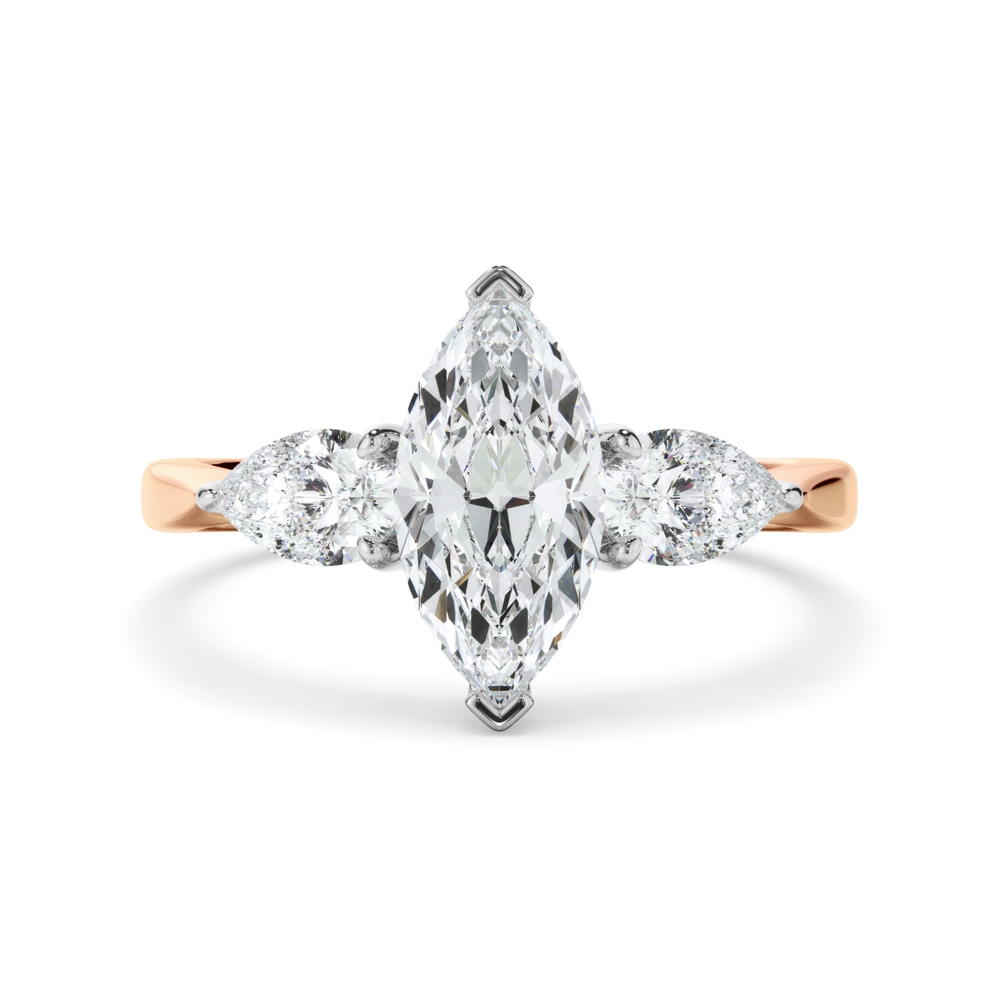 Marquise Cut Diamond Engagement Ring With Pear Cut Diamond Sides