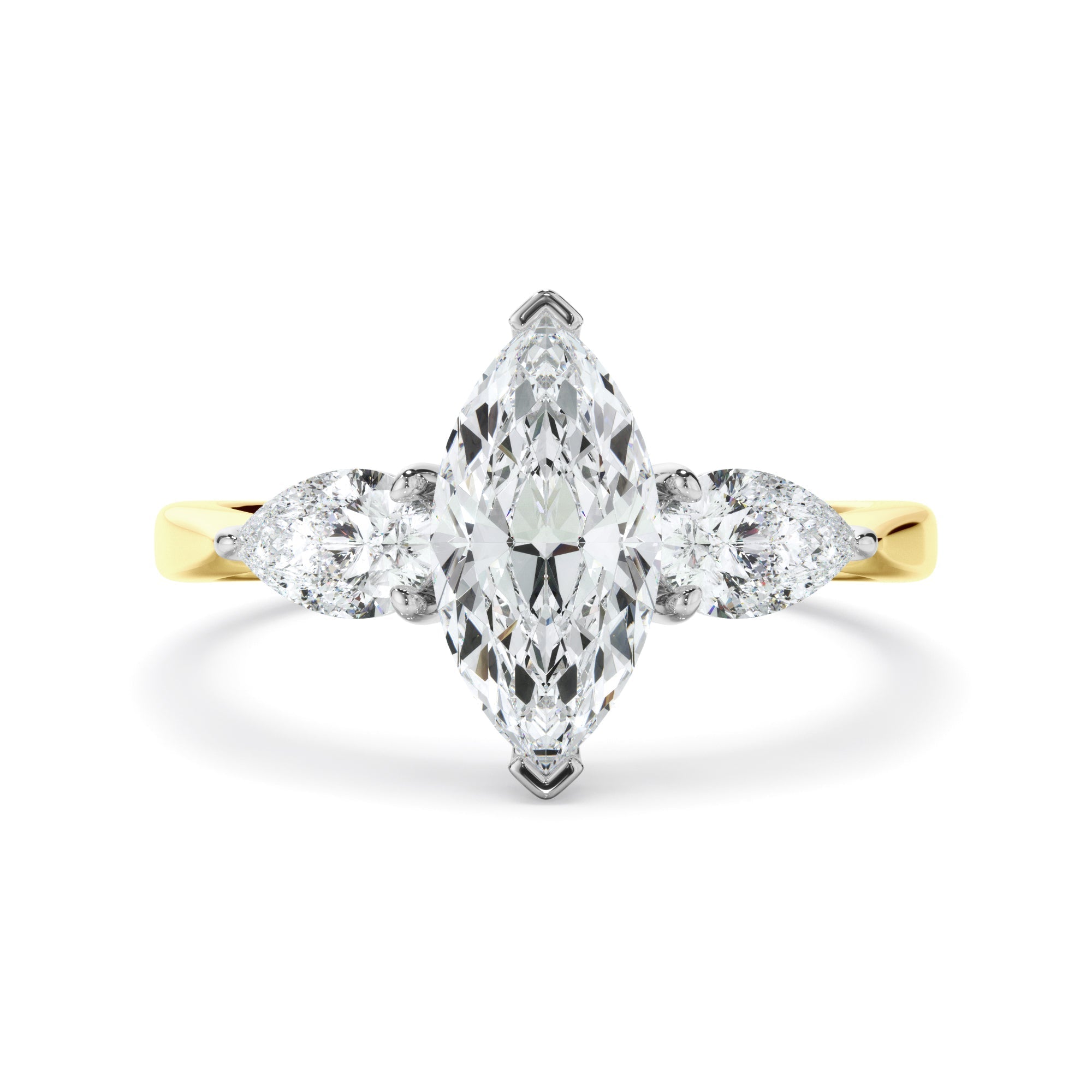 Marquise Cut Diamond Engagement Ring With Pear Cut Diamond Sides