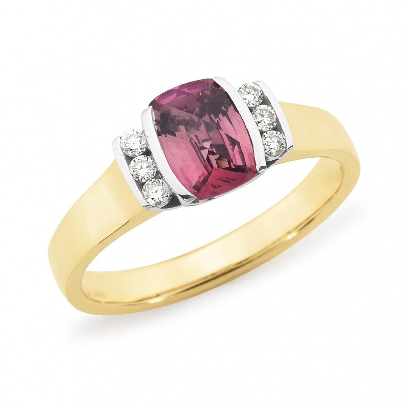 0.95ct Pink Tourmaline & 0.10ct Diamond Dress Ring in 9ct Yellow Gold