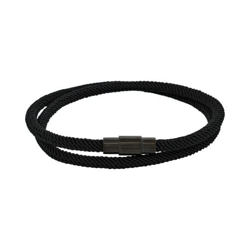 Cudworth Black Cord with IP Black Stainless Steel Bracelet - Mens