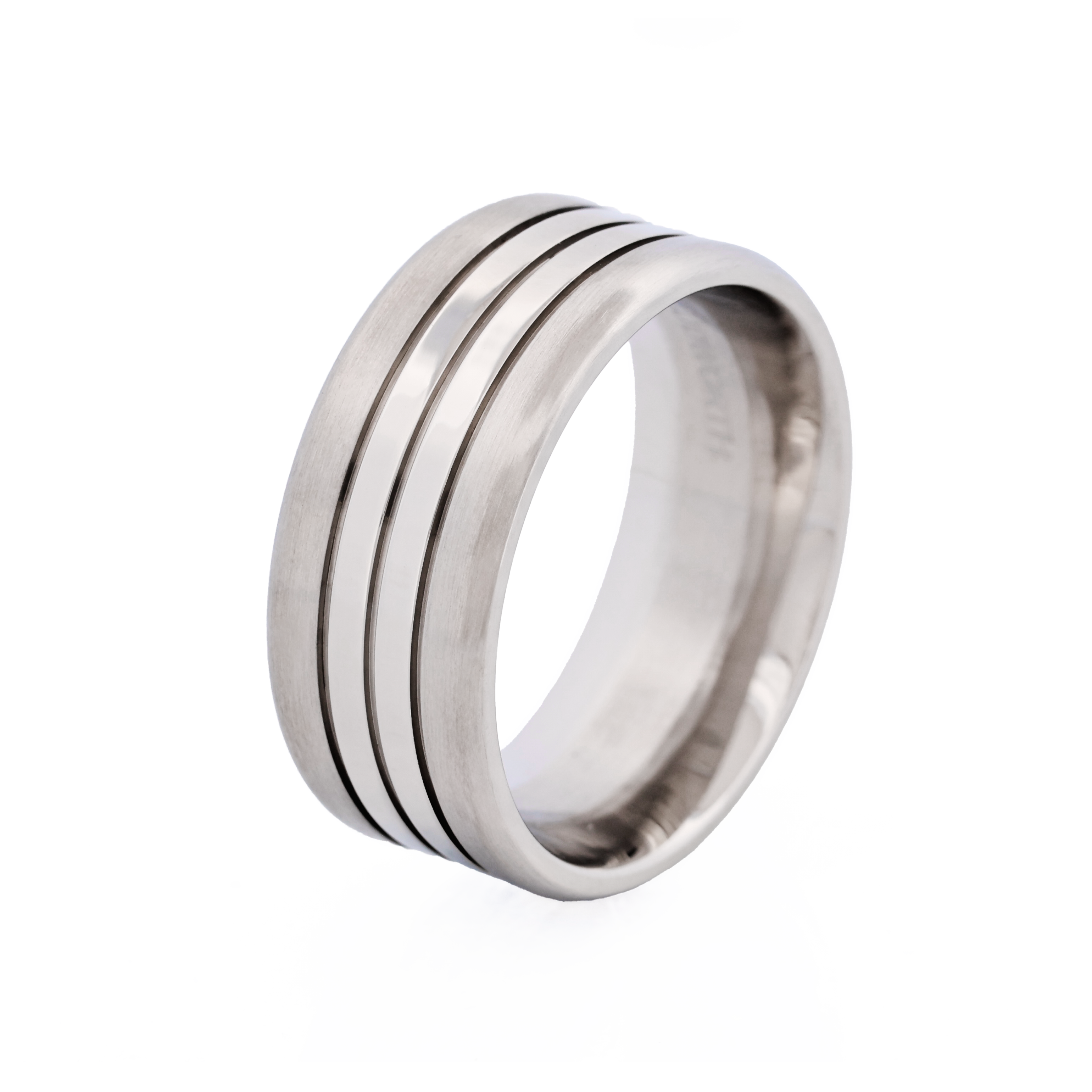 Cudworth Brushed Stainless Steel Ring with Double Polished Centre Bands