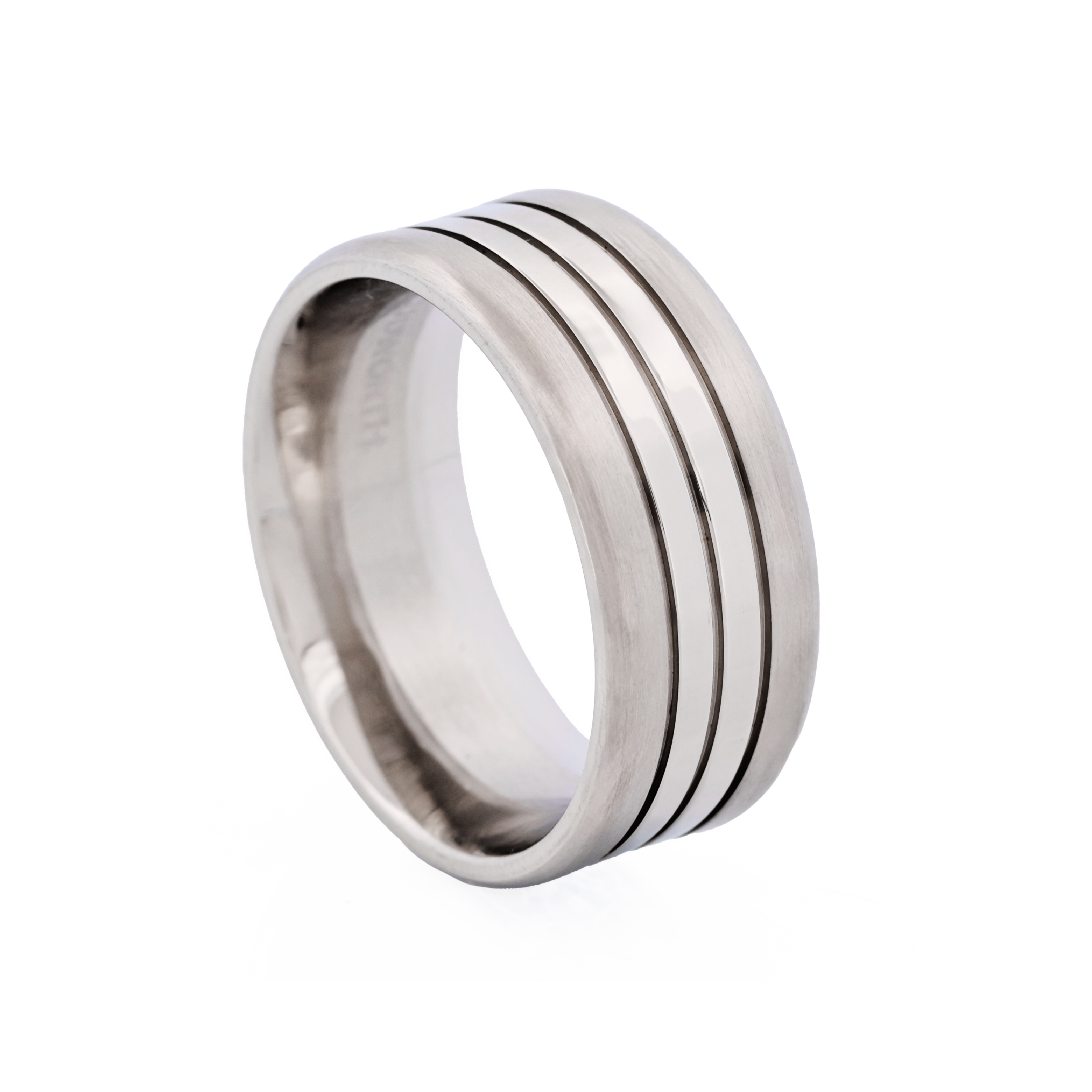 Cudworth Brushed Stainless Steel Ring with Double Polished Centre Bands