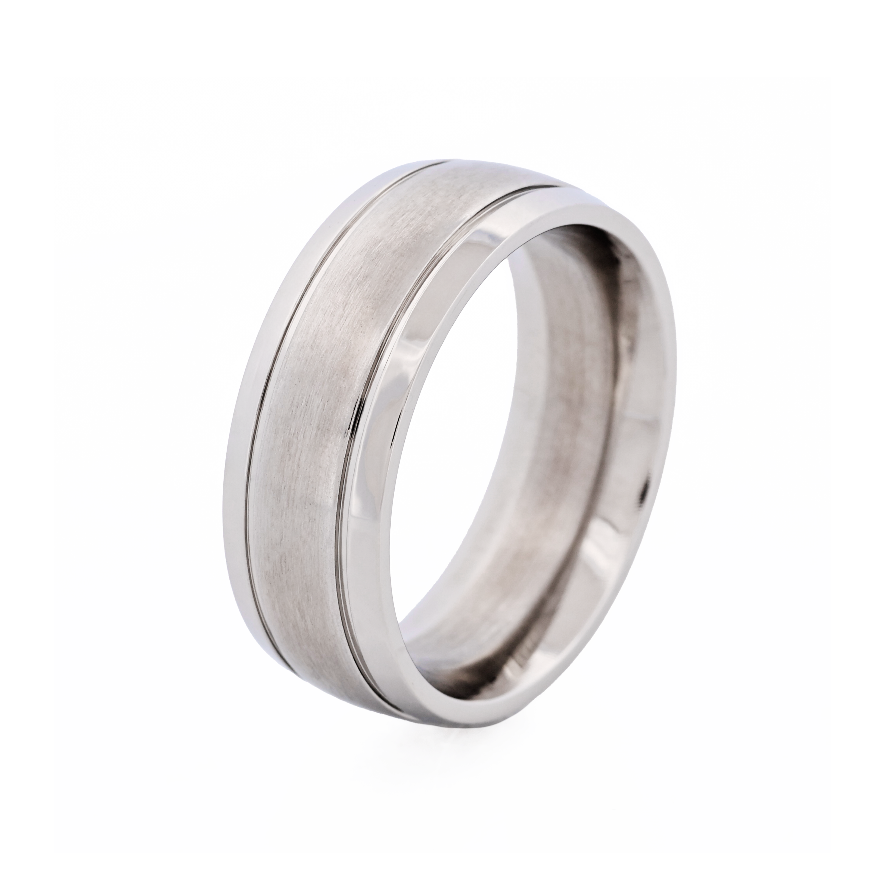 Cudworth Polished Stainless Steel Ring with Brushed Centre Band