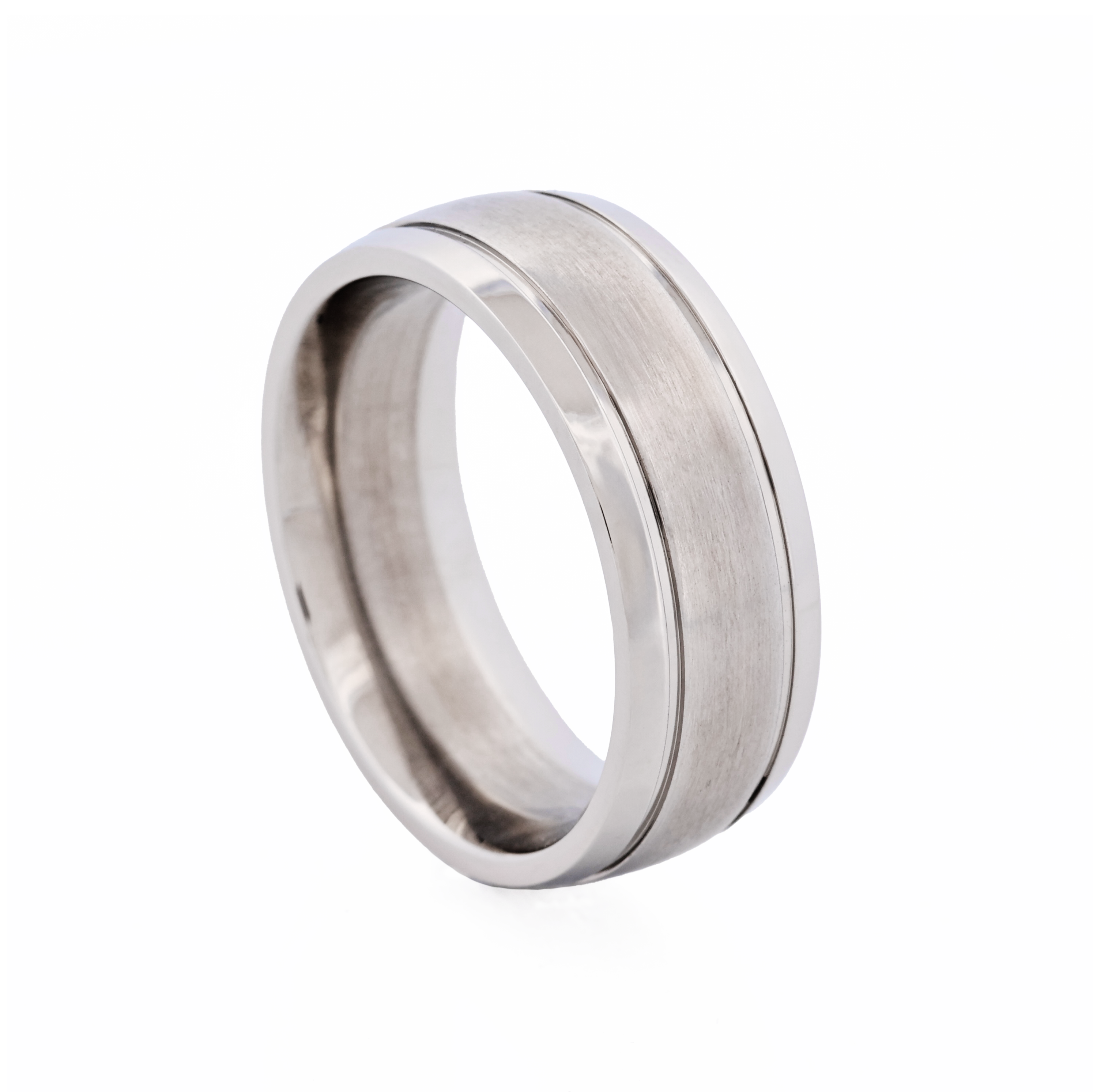 Cudworth Polished Stainless Steel Ring with Brushed Centre Band