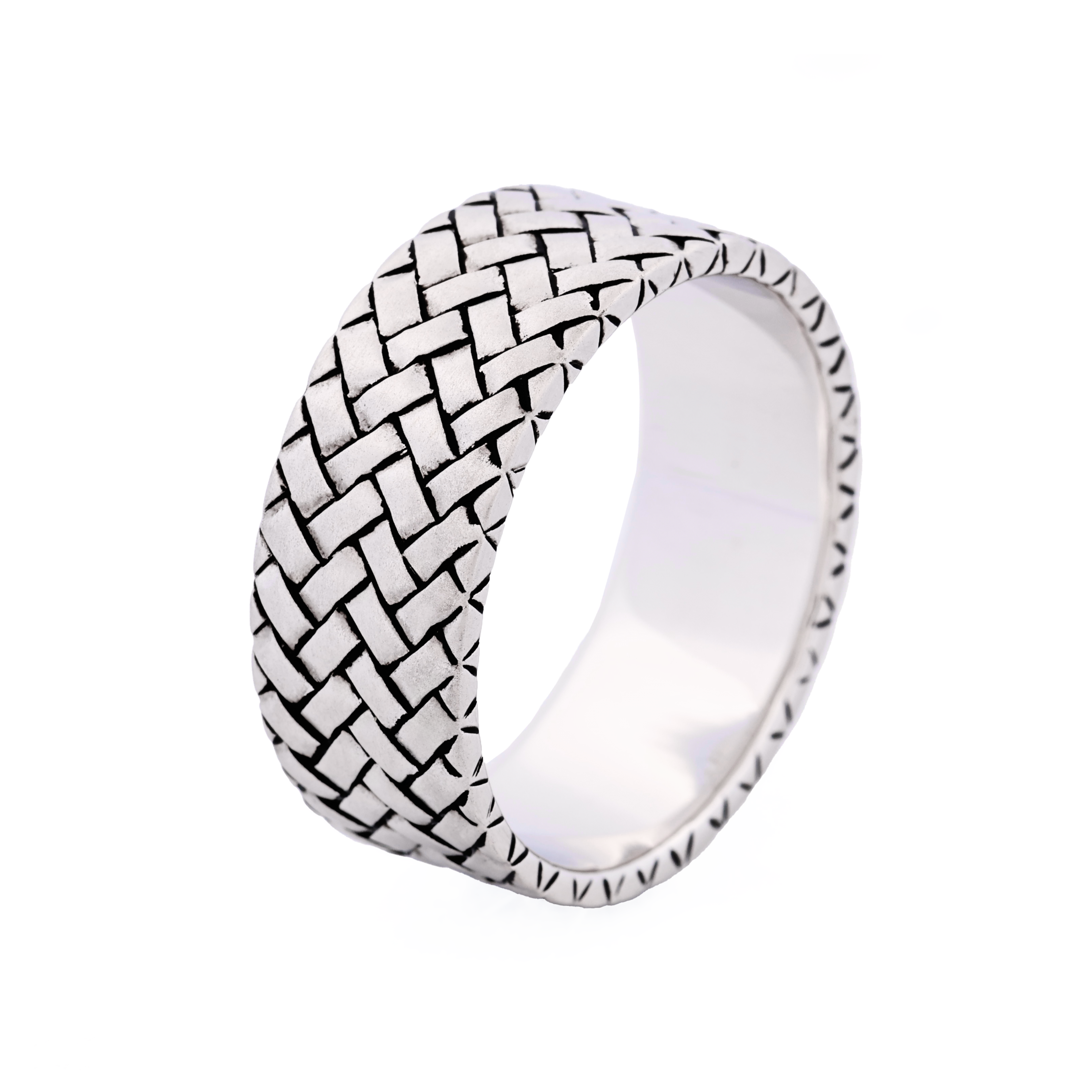 Cudworth Pearl Rhodium Plated Woven Pattern Sterling Silver Ring