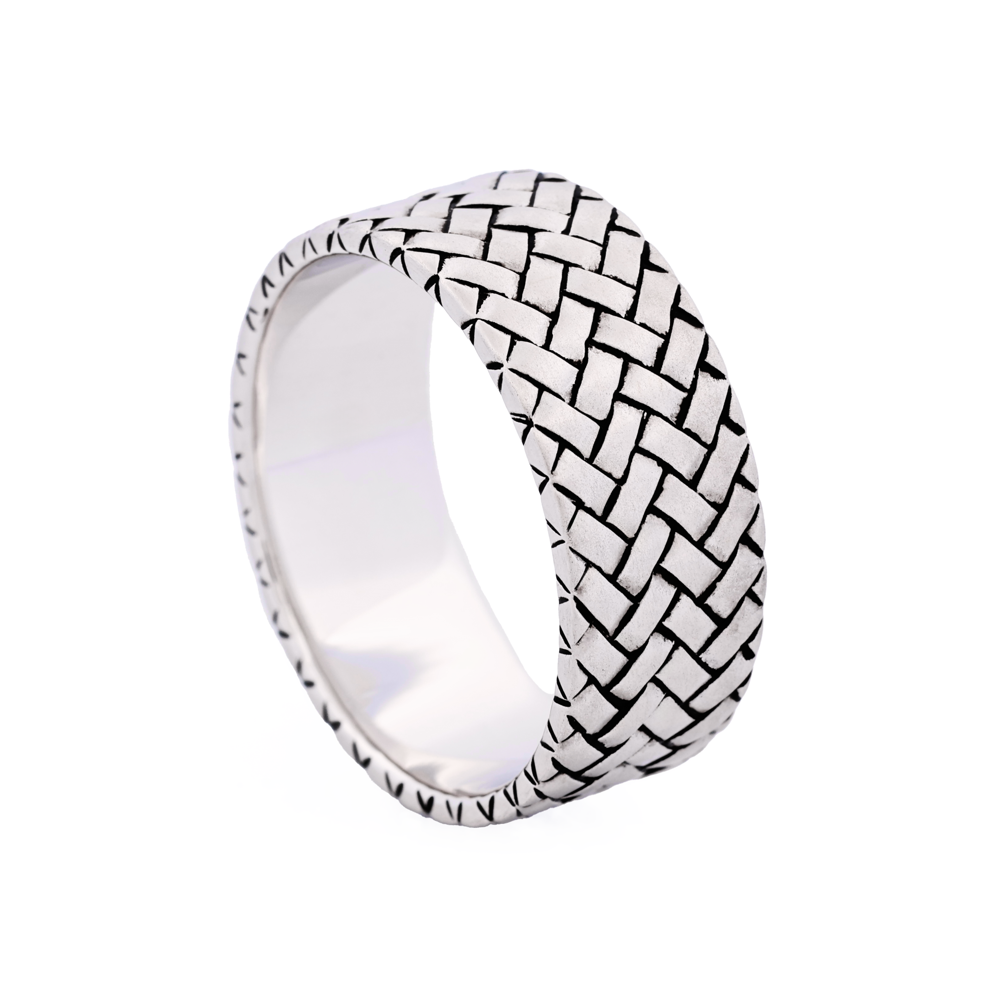Cudworth Pearl Rhodium Plated Woven Pattern Sterling Silver Ring
