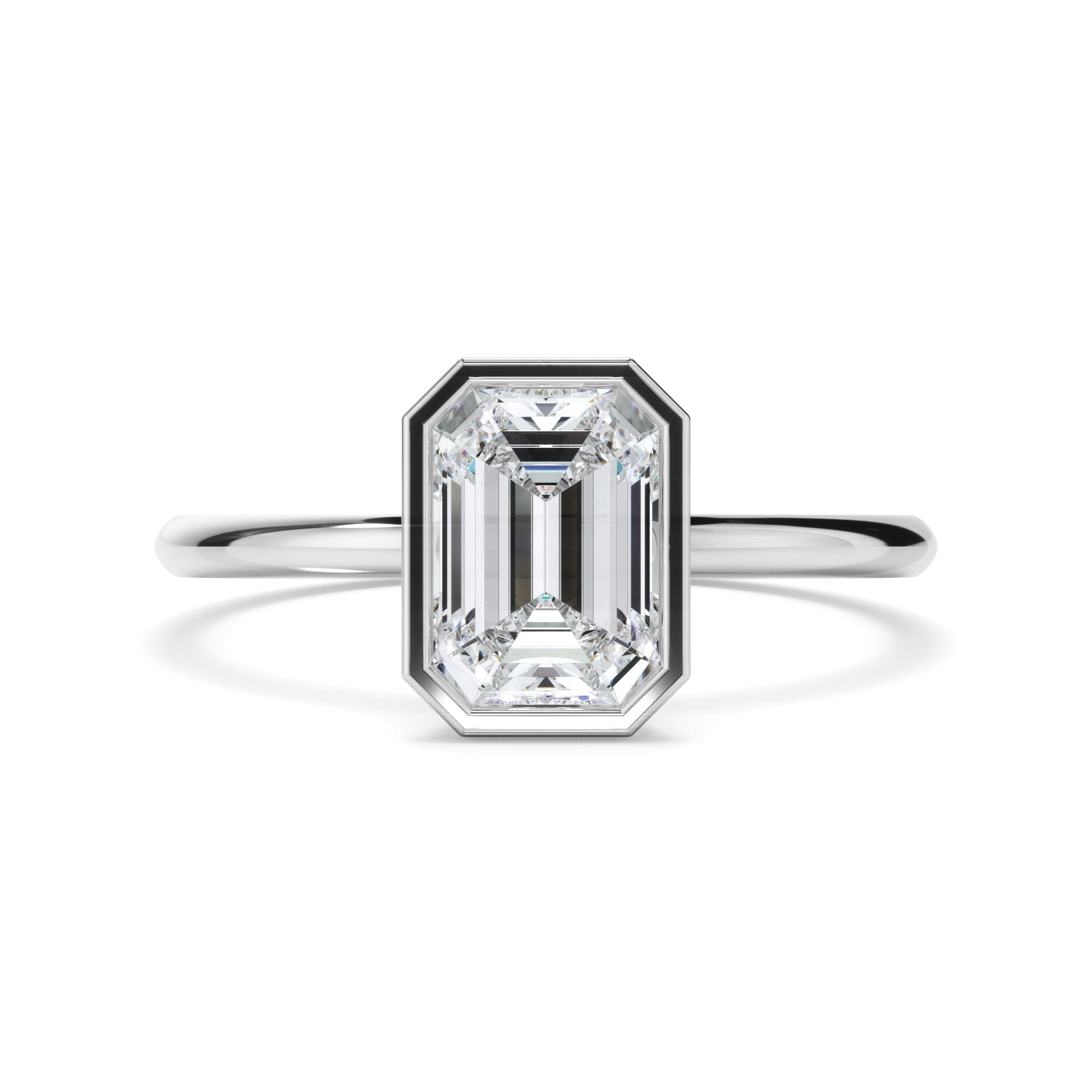 Emerald Cut Diamond Solitaire Bezel Set Engagement Ring