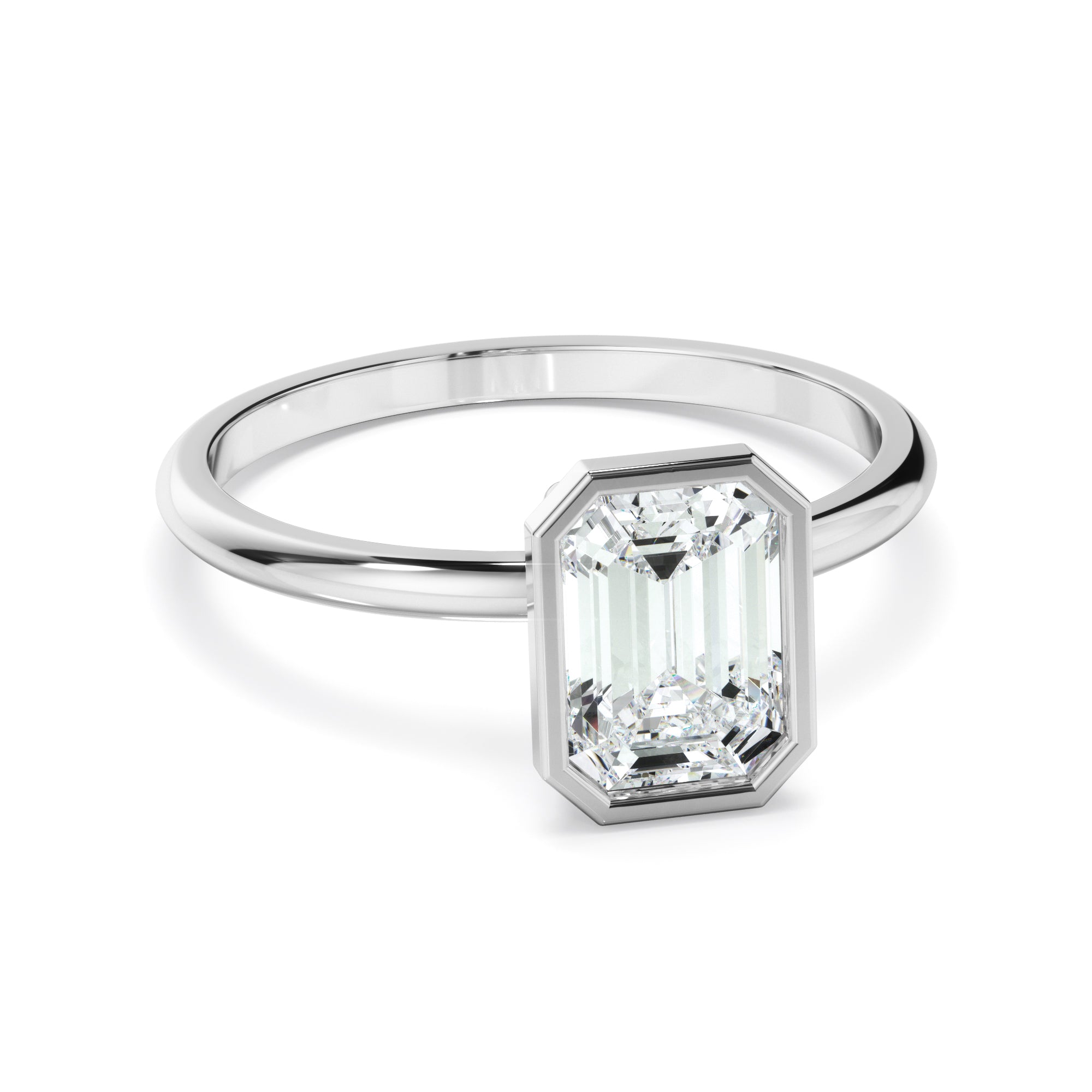 Emerald Cut Diamond Solitaire Bezel Set Engagement Ring