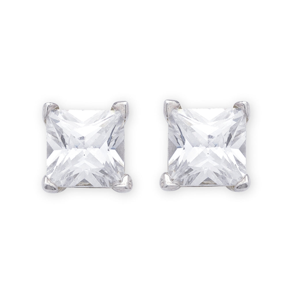 Sterling Silver Cubic Zirconia Princess Cut Studs