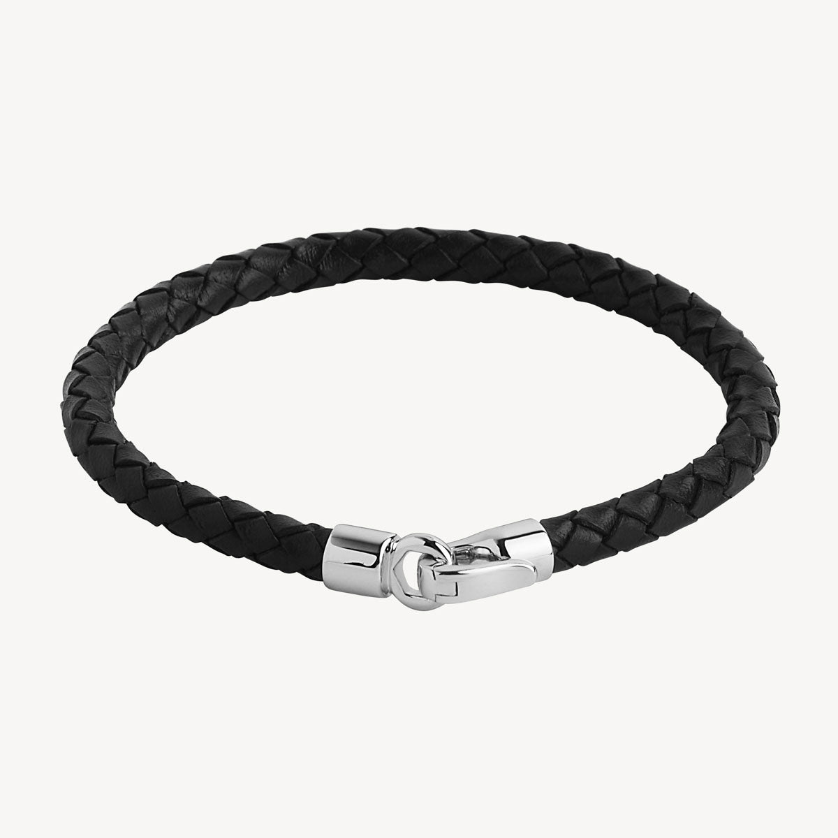 Najo Mariner Men’s Plaited Leather and Steel Bracelet - Black (23sm)