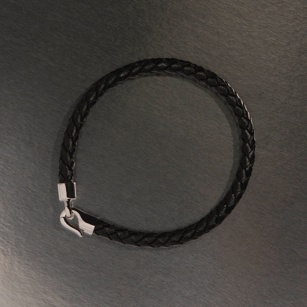 Najo Mariner Men’s Plaited Leather and Steel Bracelet - Black (23sm)