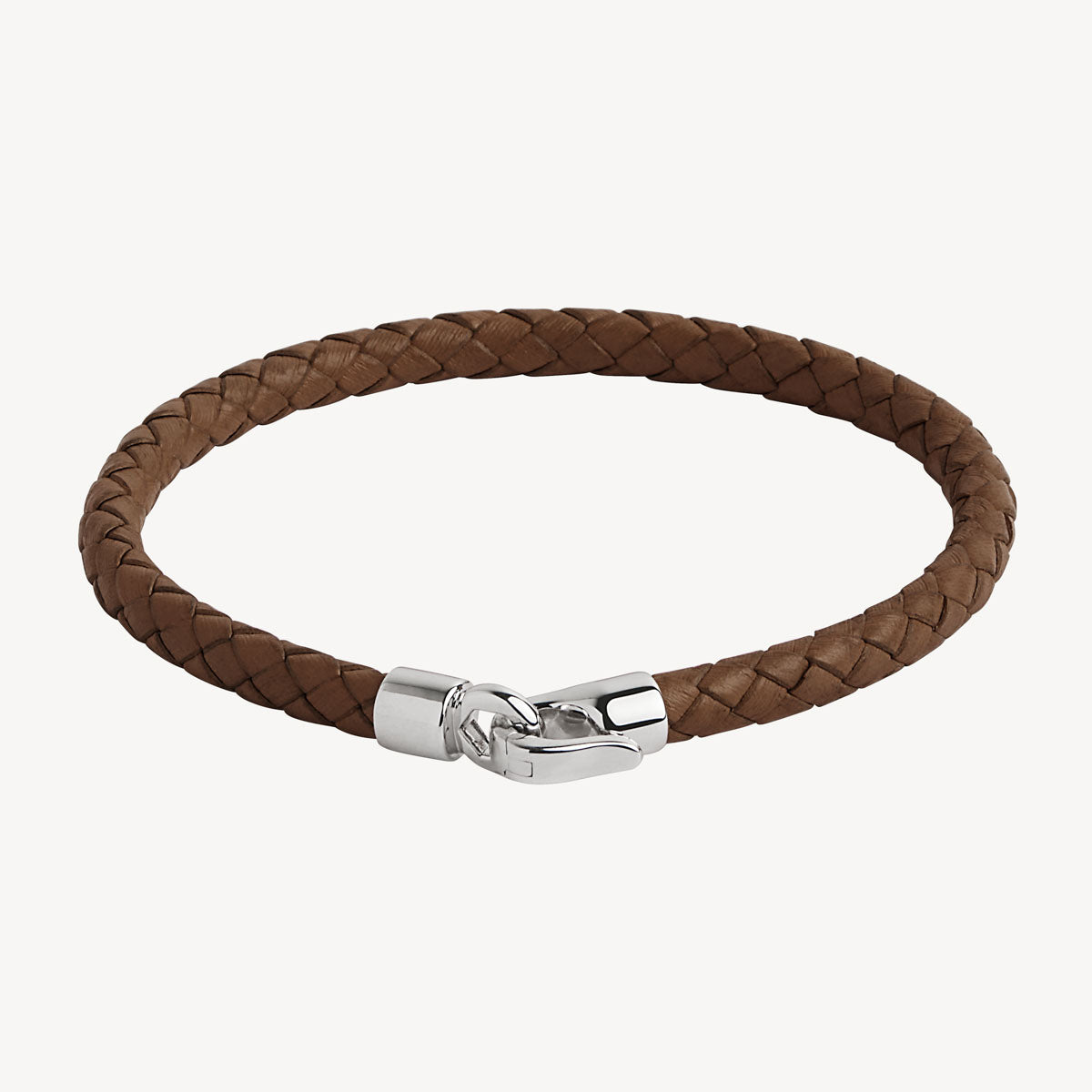 Najo Mariner Men’s Plaited Leather and Steel Bracelet - Tan (23sm)
