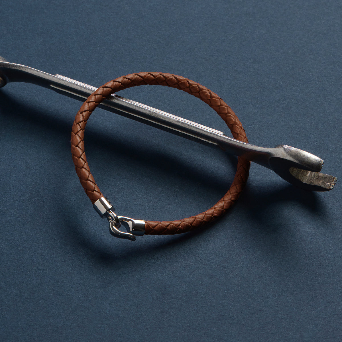 Najo Mariner Men’s Plaited Leather and Steel Bracelet - Tan (23sm)