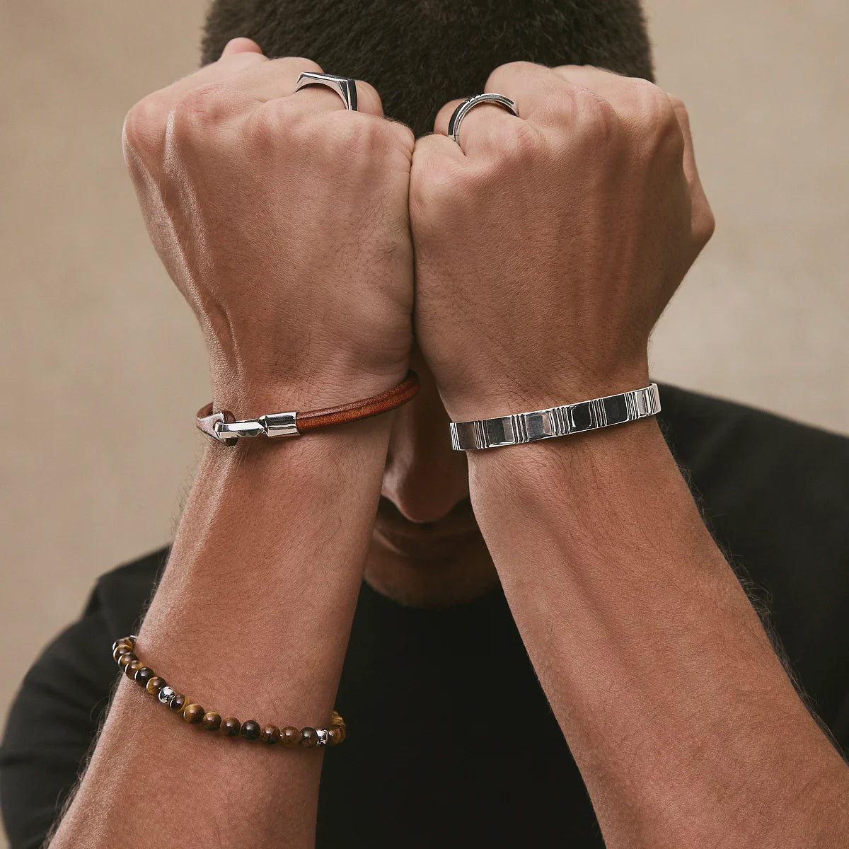Najo Apollo Men's 6mm Tiger Eye & Steel Stretch Bracelet