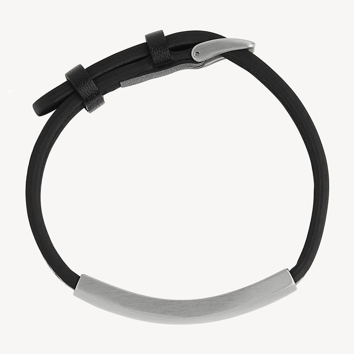 Najo Memento Men’s Leather Buckle Identity Bracelet - Black