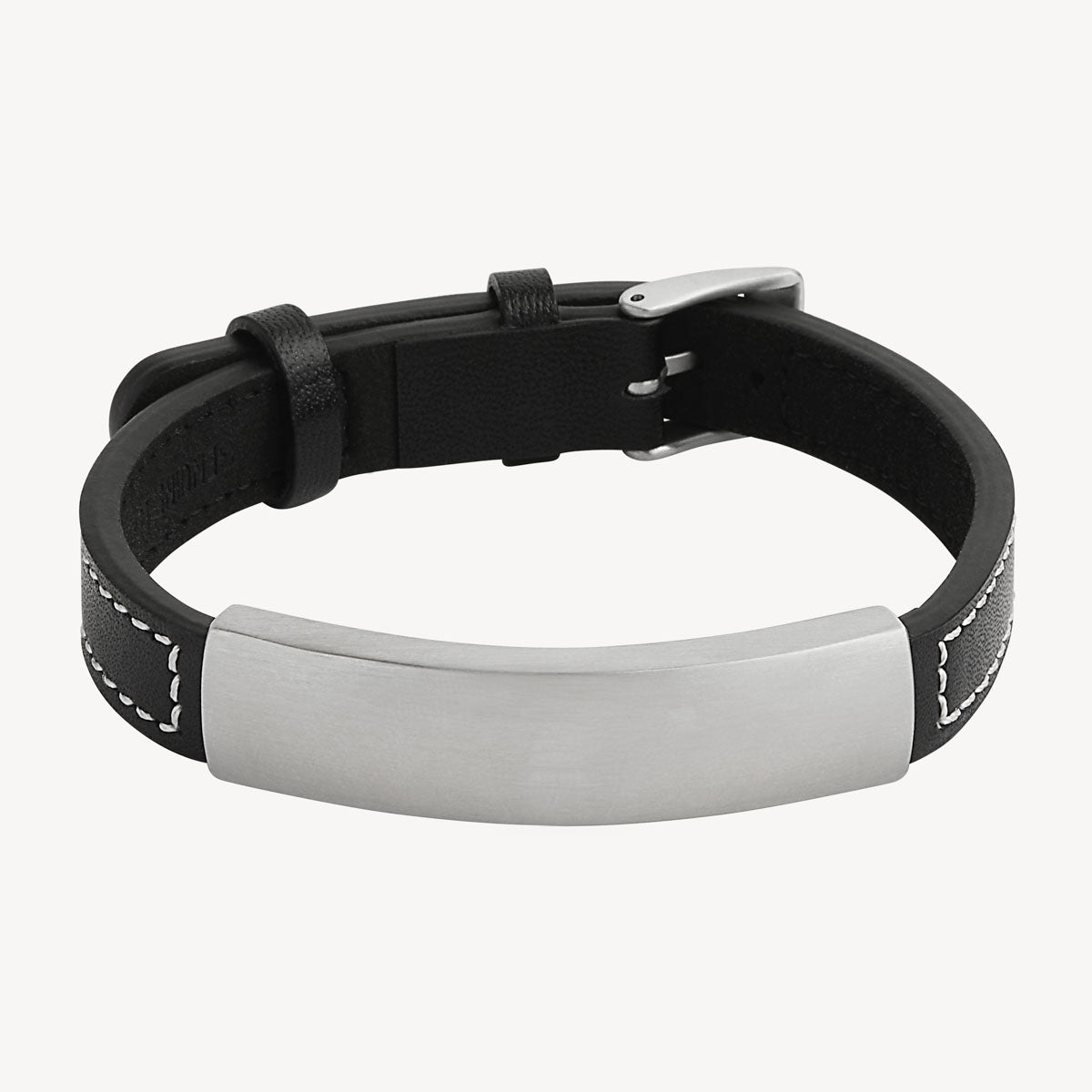 Najo Memento Men’s Leather Buckle Identity Bracelet - Black