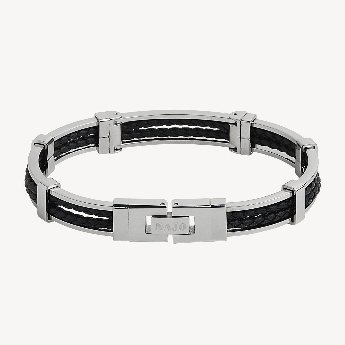 Najo Band of Strength Men’s Plaited Leather and Steel Bracelet