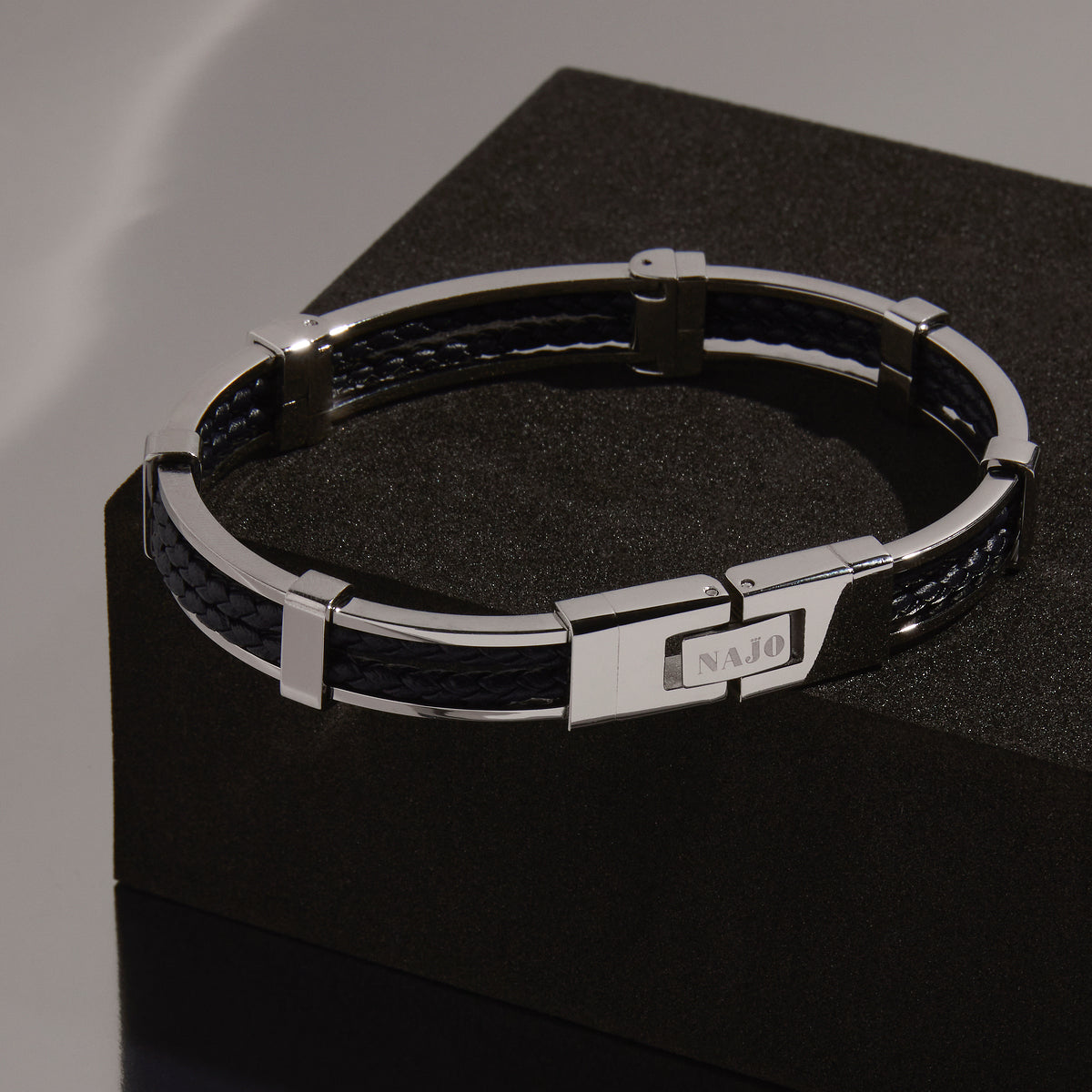 Najo Band of Strength Men’s Plaited Leather and Steel Bracelet