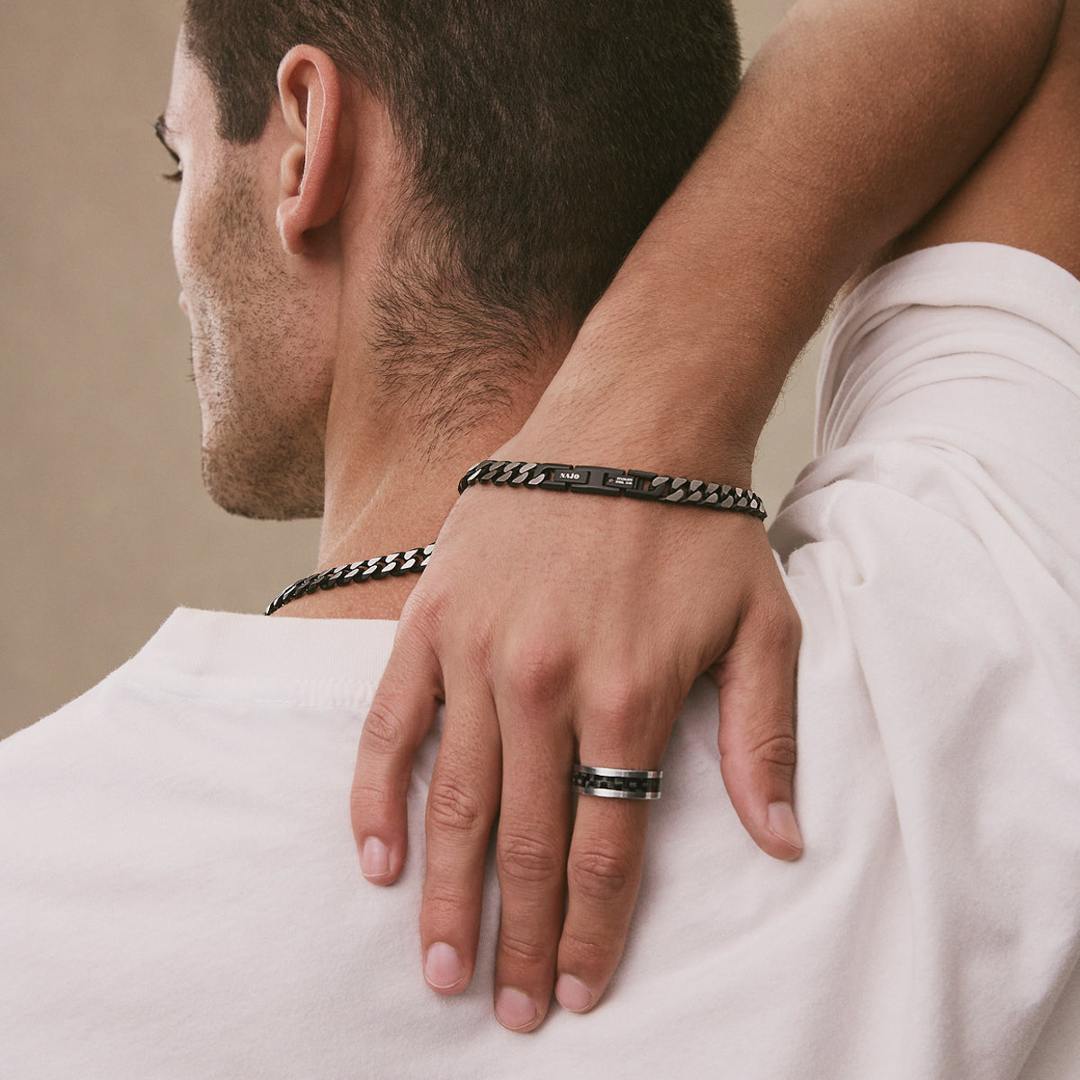 Najo Nero Men’s Steel Curb Chain Bracelet (Bold)