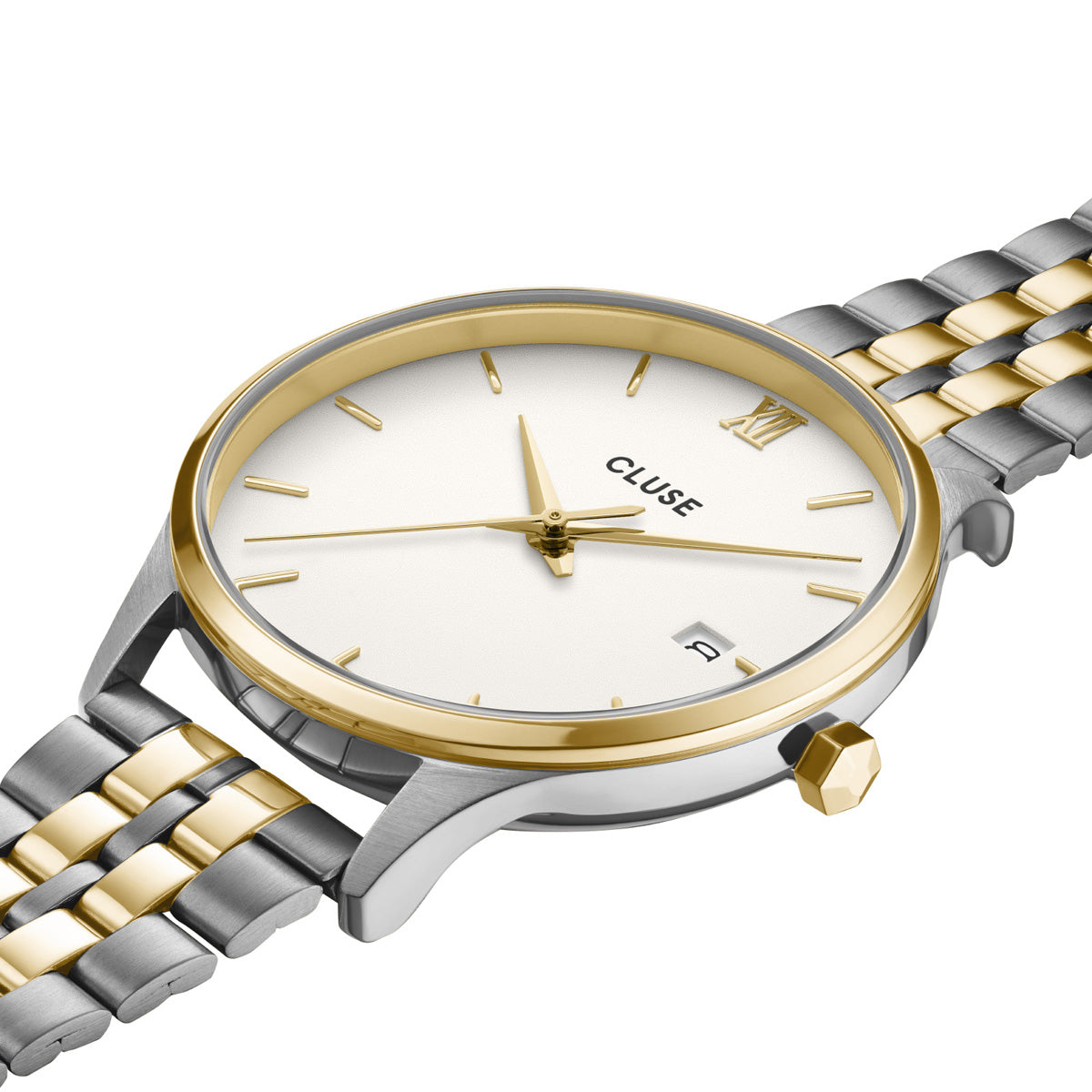 CLUSE Minuit Date Coconut Milk Bicolour Link Watch