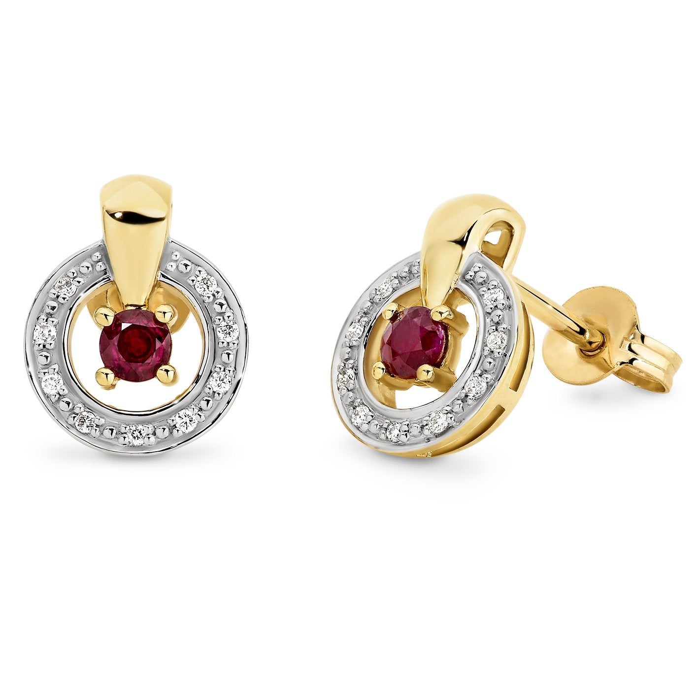 Ruby & Diamond Claw-Bead Set Stud Earrings in 9ct Yellow Gold