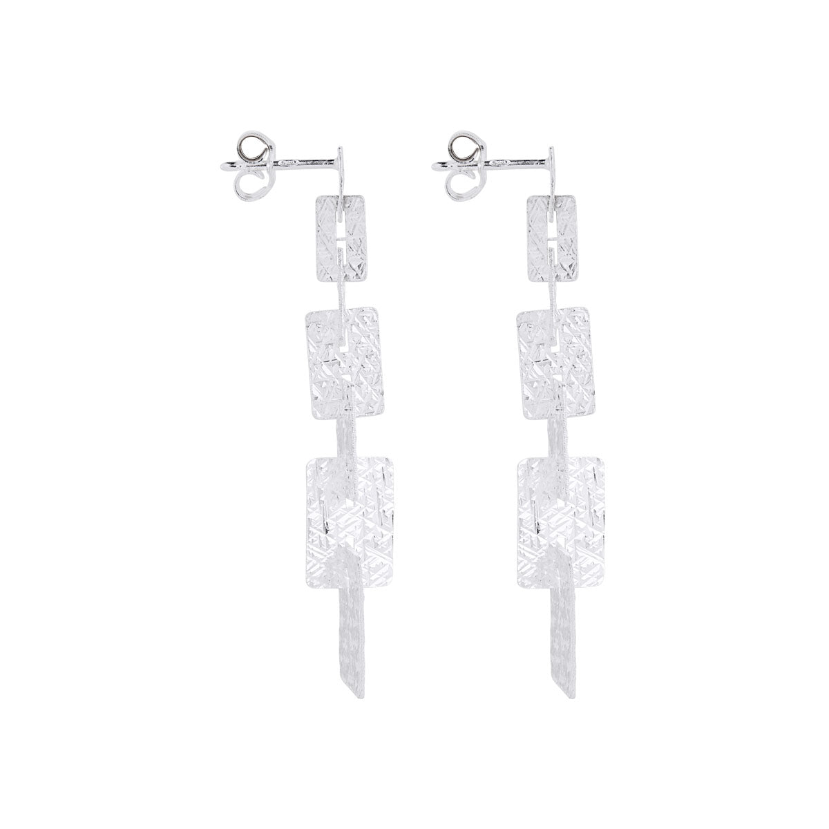 Najo Graduated Silver Rectangle Stud Earrings