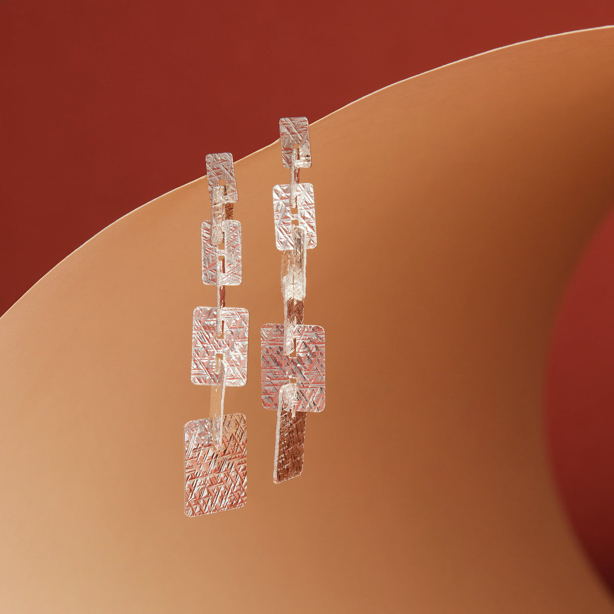 Najo Graduated Silver Rectangle Stud Earrings