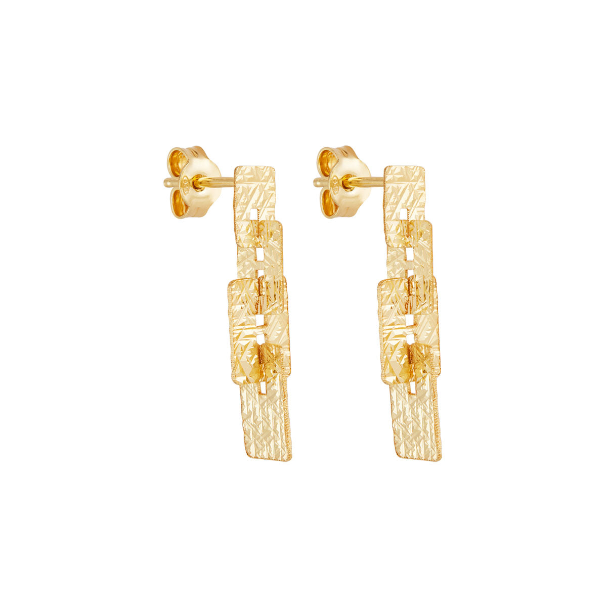 Najo Graduated Yellow Gold Plate Rectangle Stud Earrings