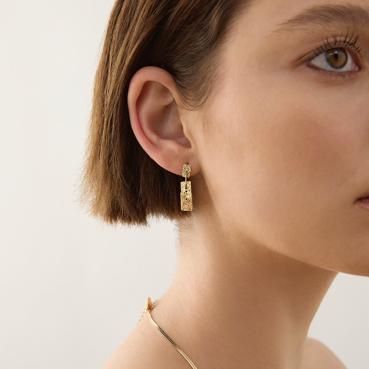 Najo Graduated Yellow Gold Plate Rectangle Stud Earrings