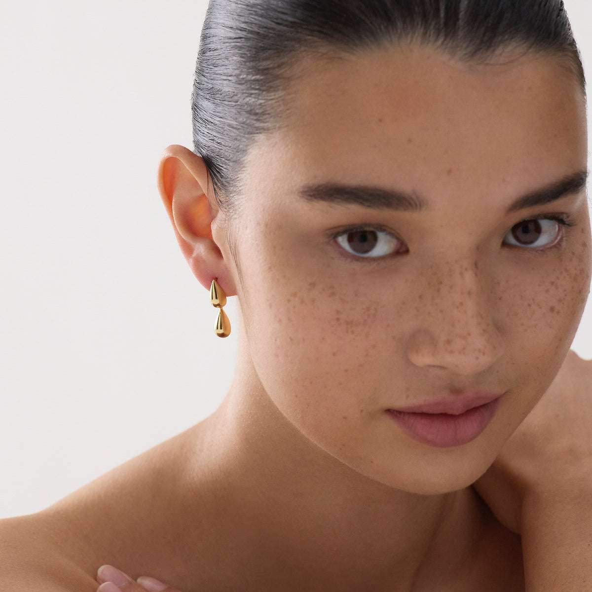 Najo Liora Double Drop Yellow Gold Stud Earring