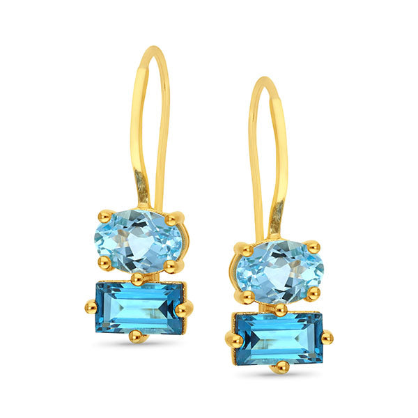 Blue Topaz & London Blue Topaz Earrings in 9ct Yellow Gold