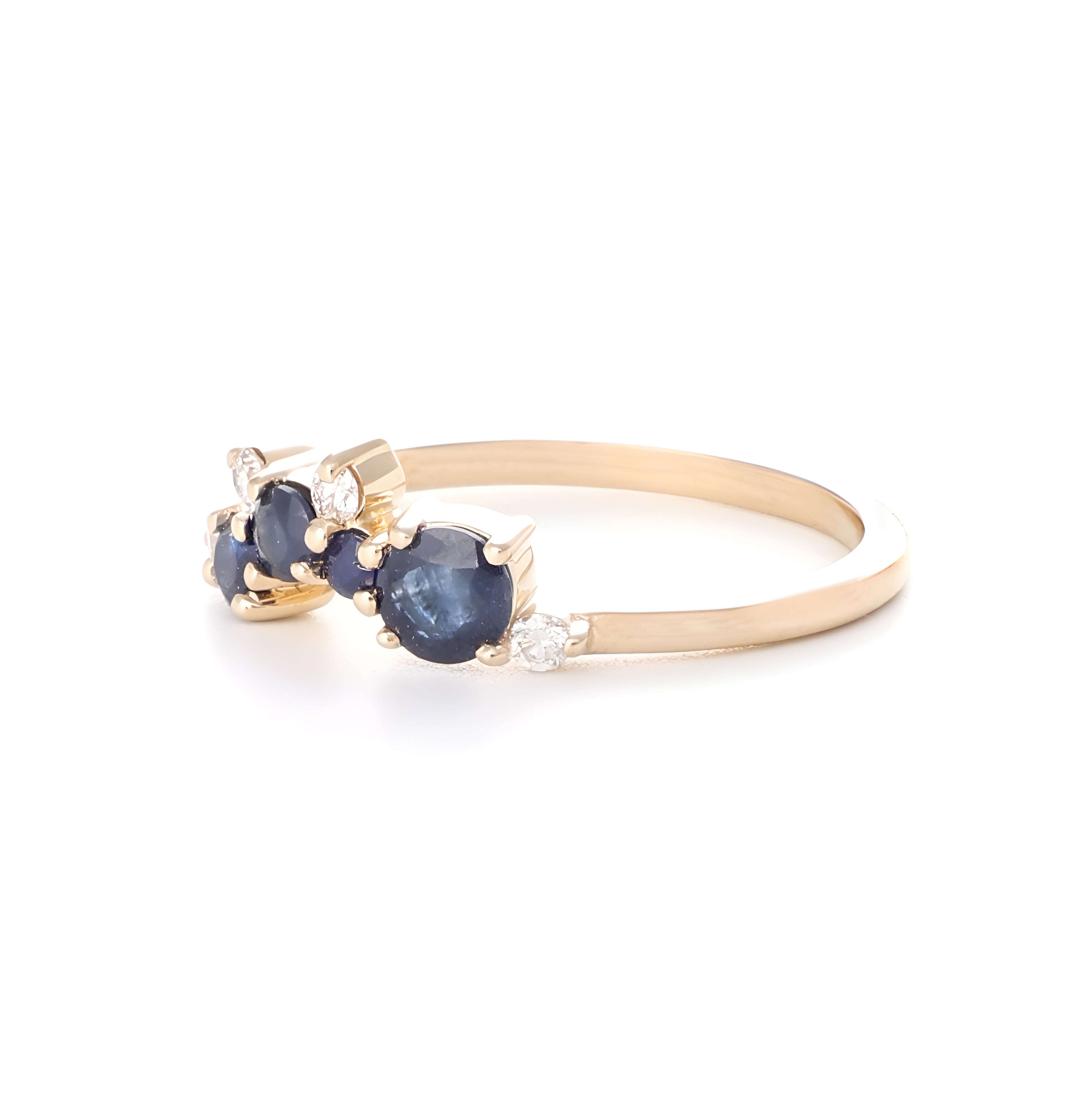 9ct Yellow Gold Natural Blue Sapphire & Natural Diamond Ring