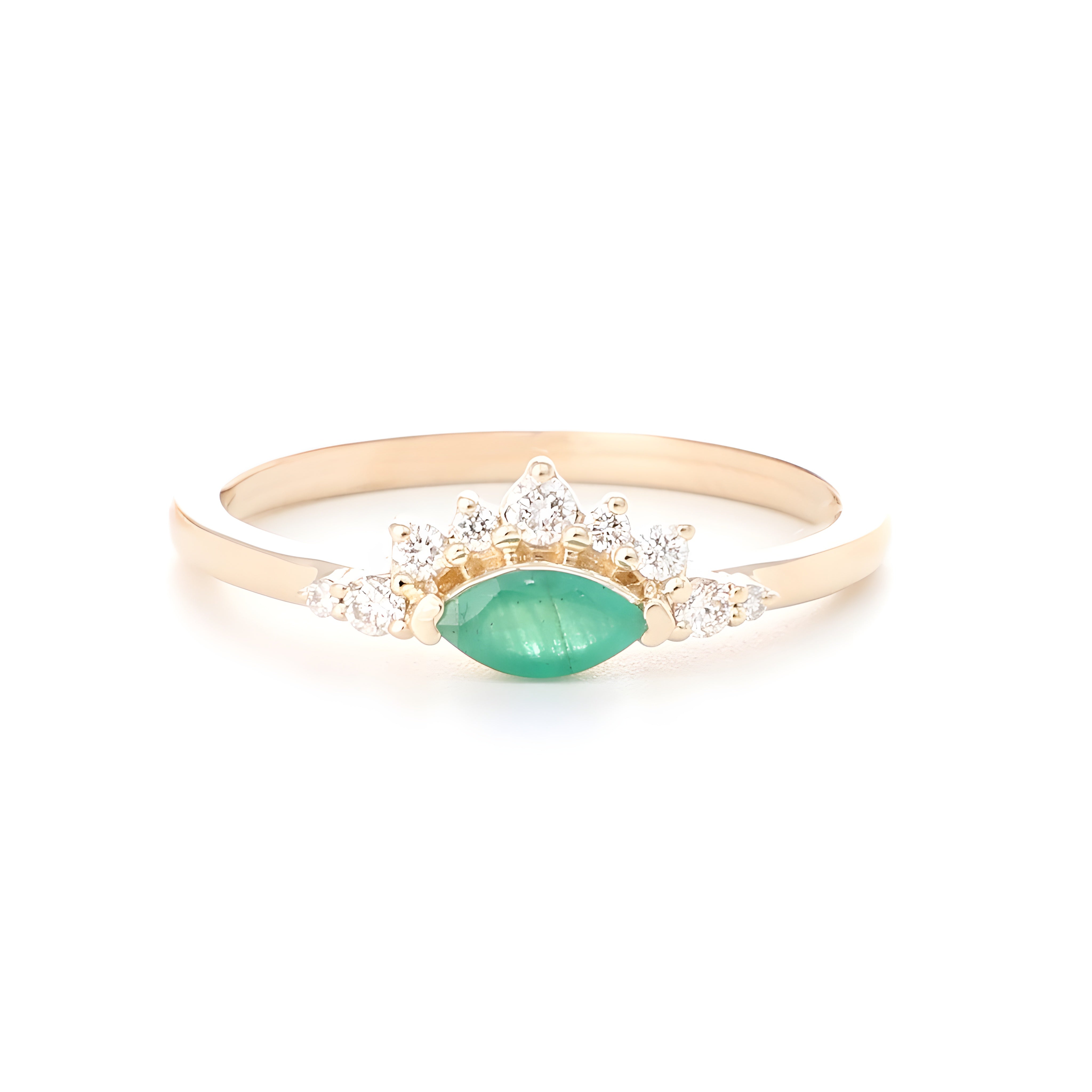 9ct Yellow Gold Natural Emerald & Diamond Ring