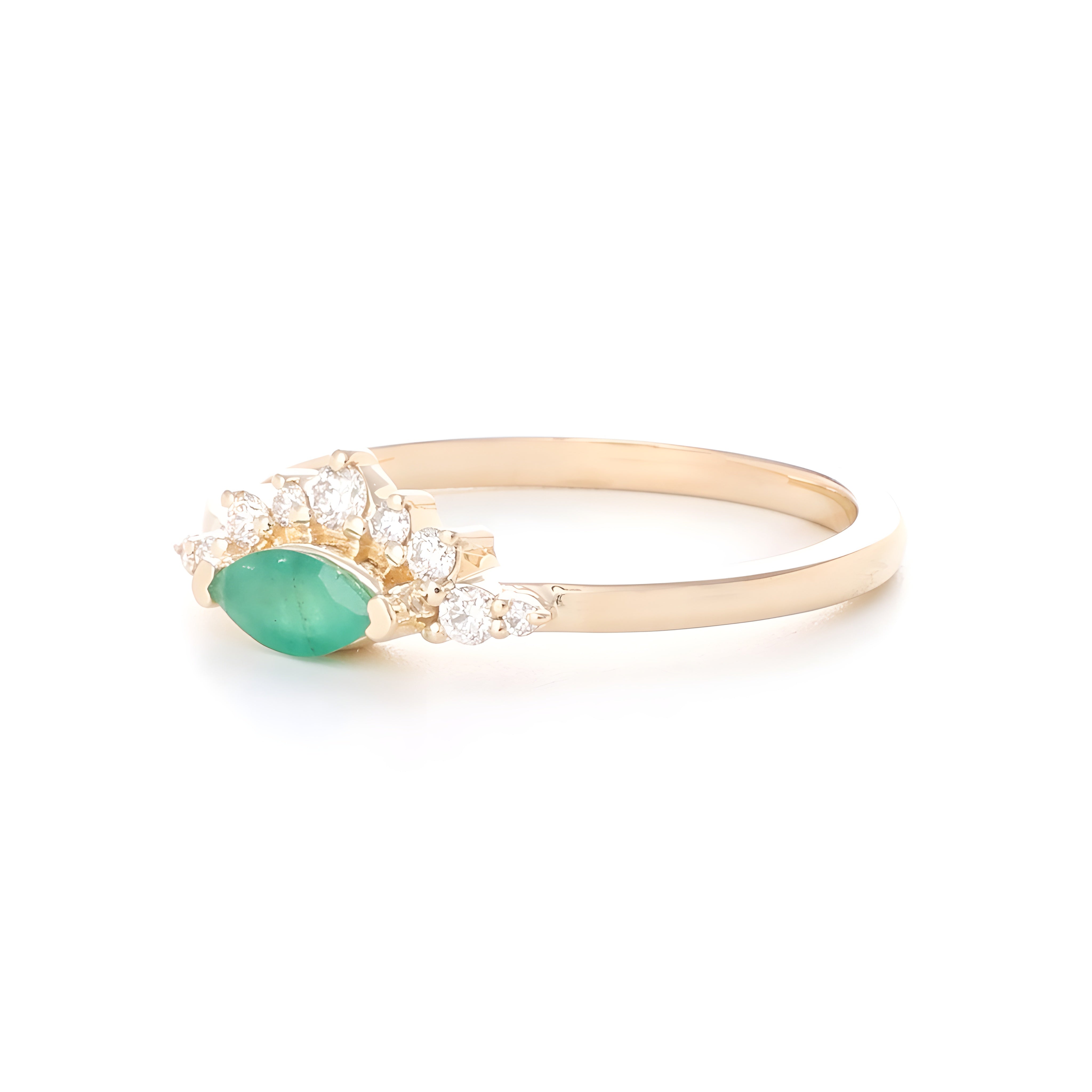 9ct Yellow Gold Natural Emerald & Diamond Ring